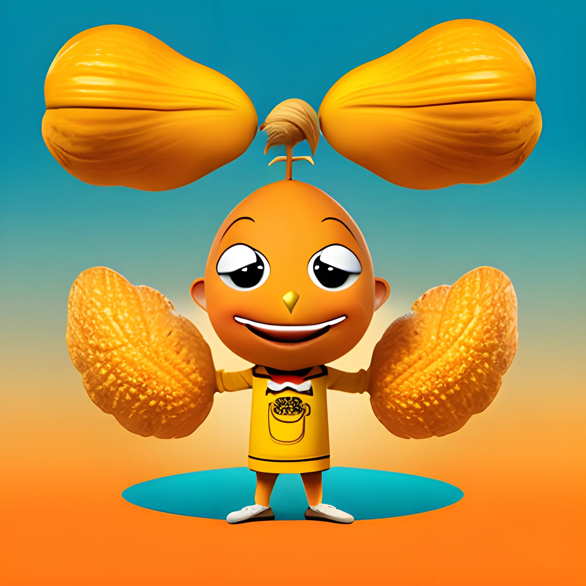 mascot logo of an {anthropomorphic peanut, peanut has two kernels, texture, two hands, two foot, tall, aspect ratio 2:1,look to audience}