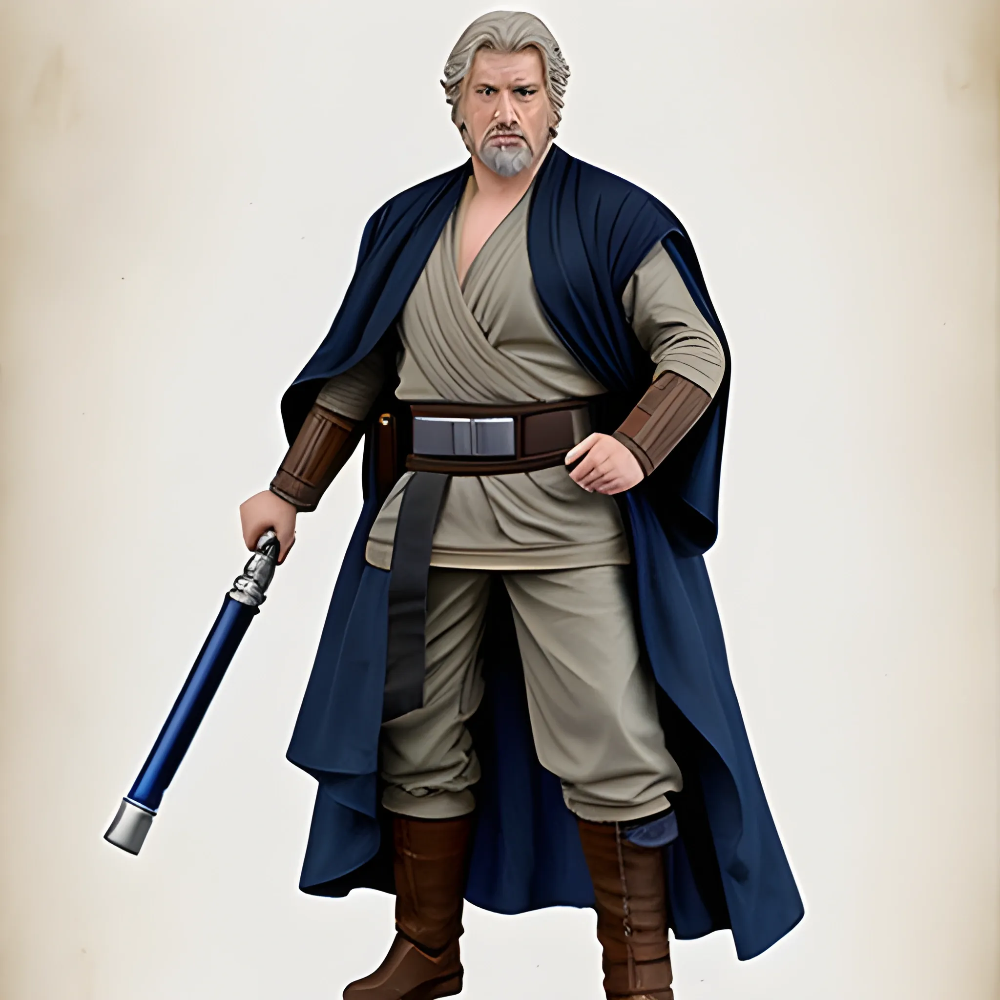 Star Wars, male , Jedi, short hair, light hair, dark blue eyes, aged, mid-heavy weight build, wise, Water Color