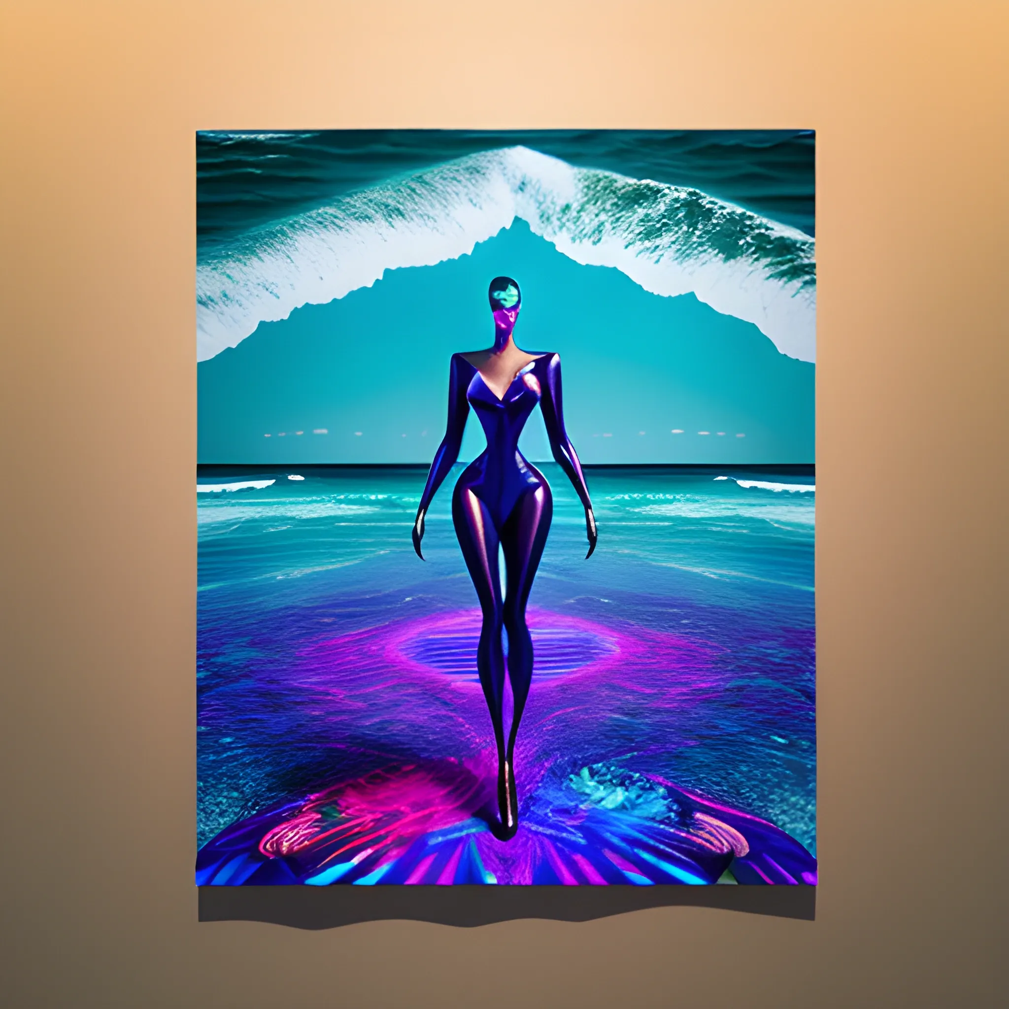 creates hyperfuturistic image of a girl on the beach
, Trippy