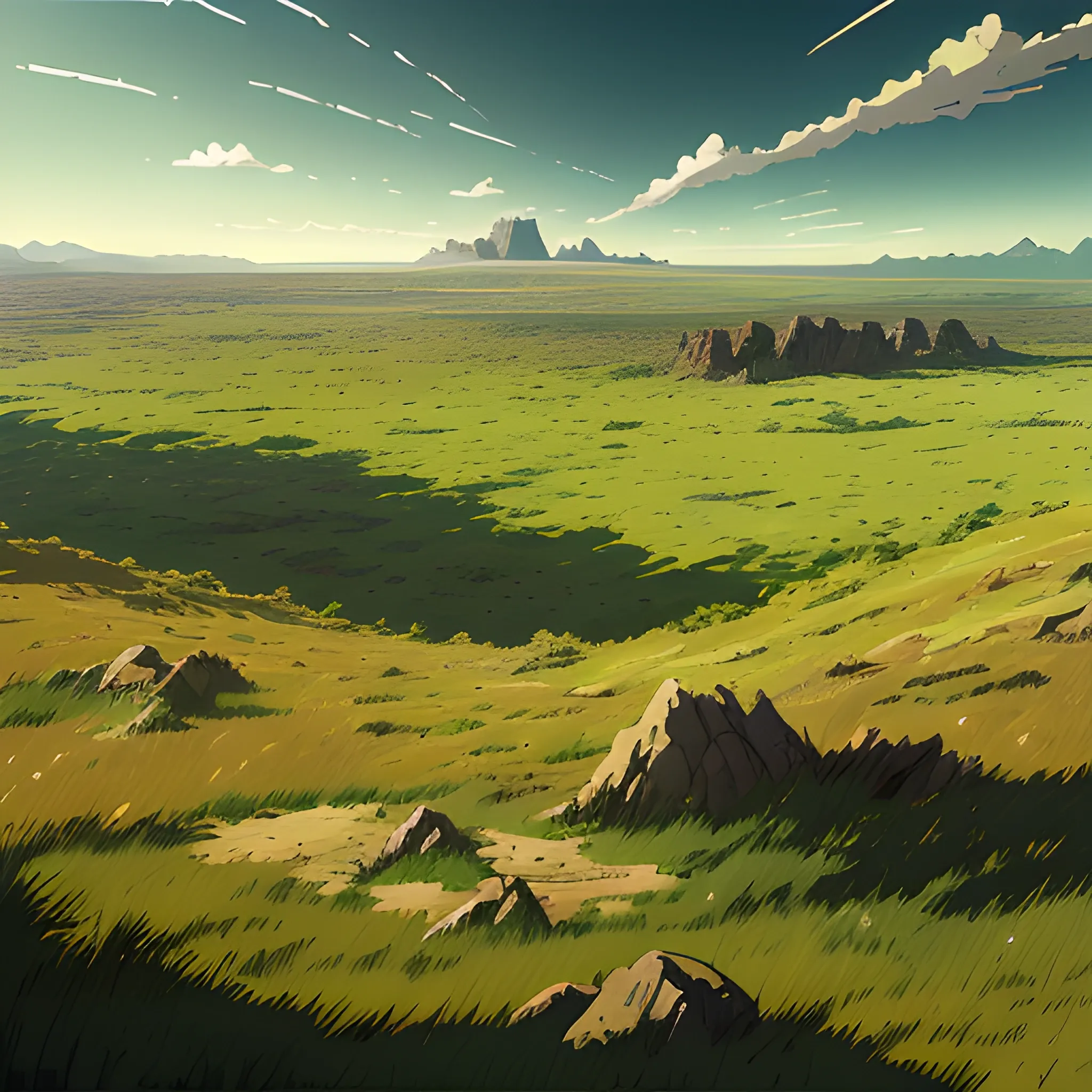 top view large space of barren land with some grass... in the style of makoto shinkai and greg rutkowski and albert bierstadt and james gurney