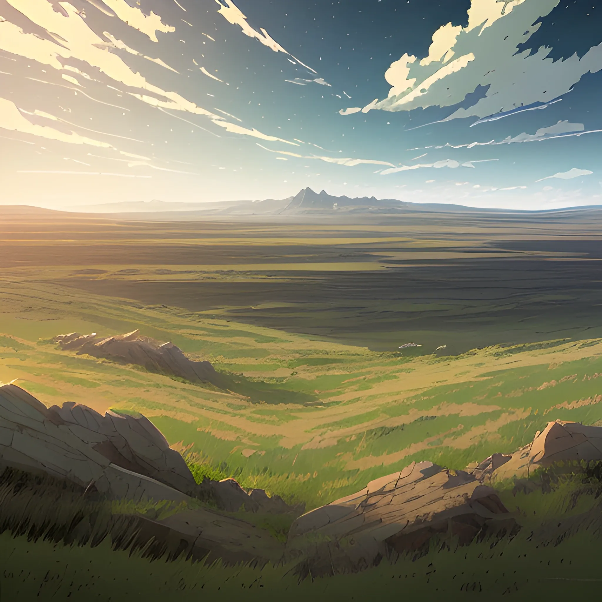 top view large space of barren land with some grass... in the style of makoto shinkai and greg rutkowski and albert bierstadt and james gurney