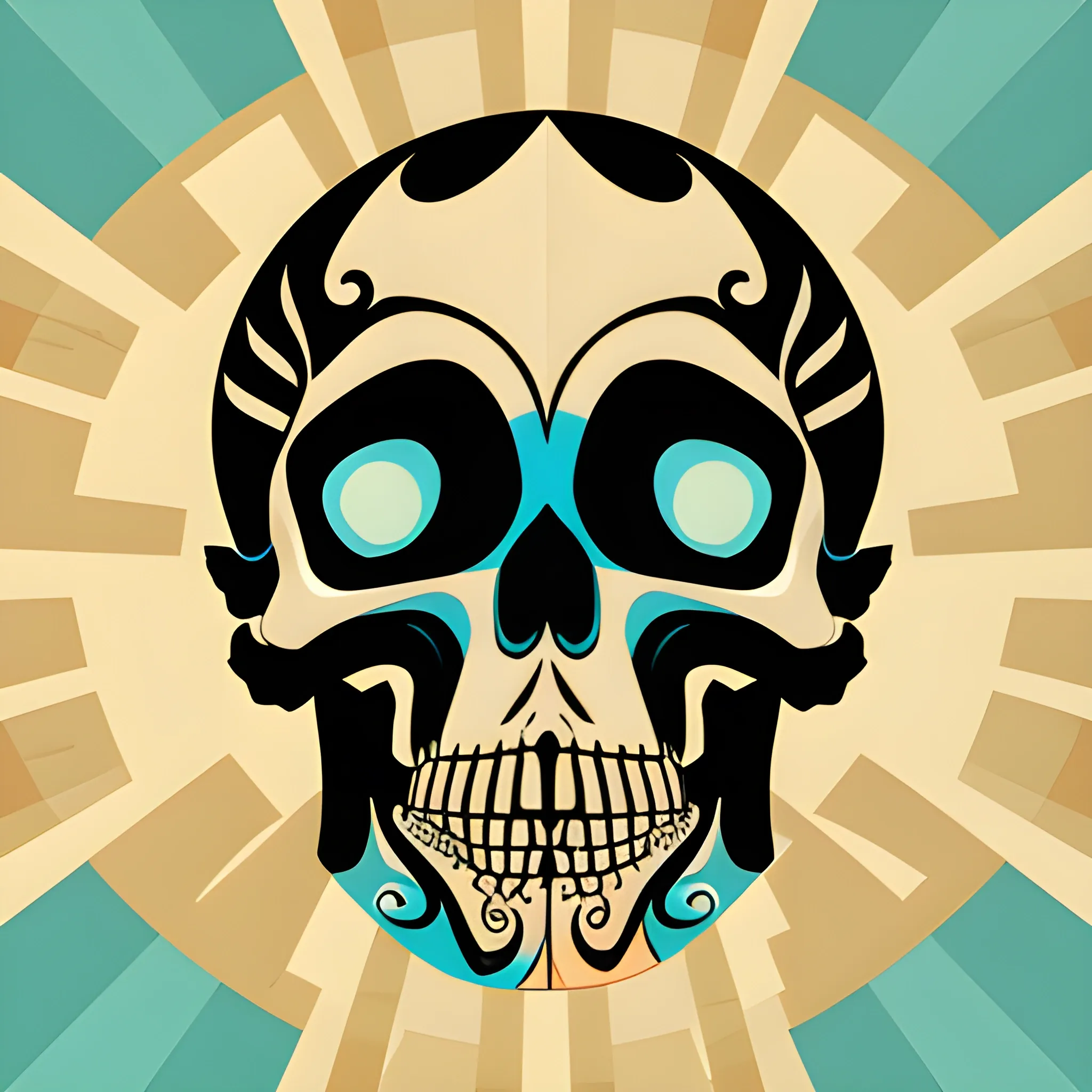 Generate a vector simplify flat image with stylized, skull,  Isolated, , Trippy