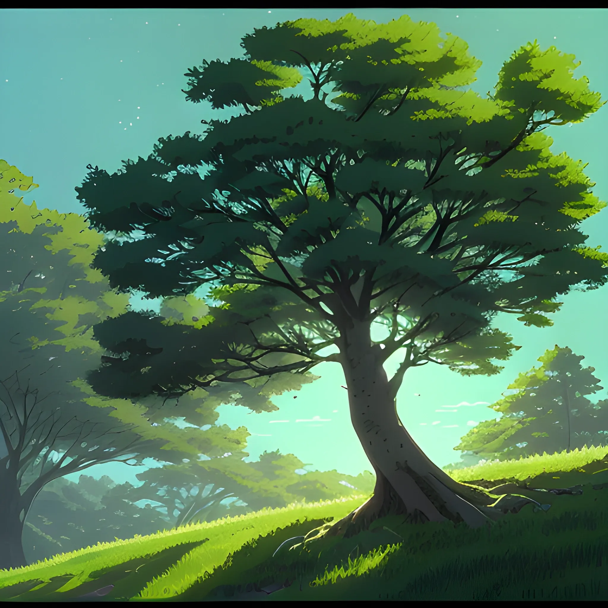 close-up tree branches... in the style of makoto shinkai and greg rutkowski and albert bierstadt and james gurney