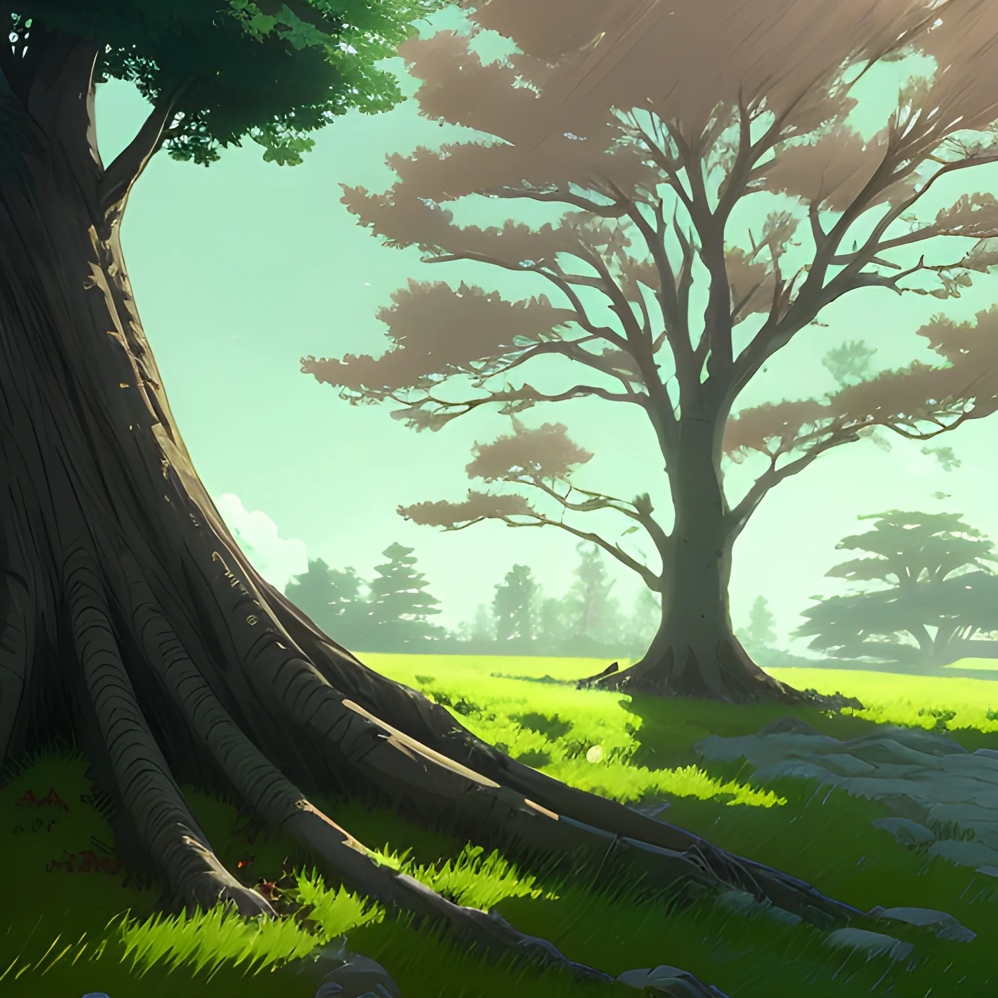 close-up tree branches... in the style of makoto shinkai and greg rutkowski and albert bierstadt and james gurney