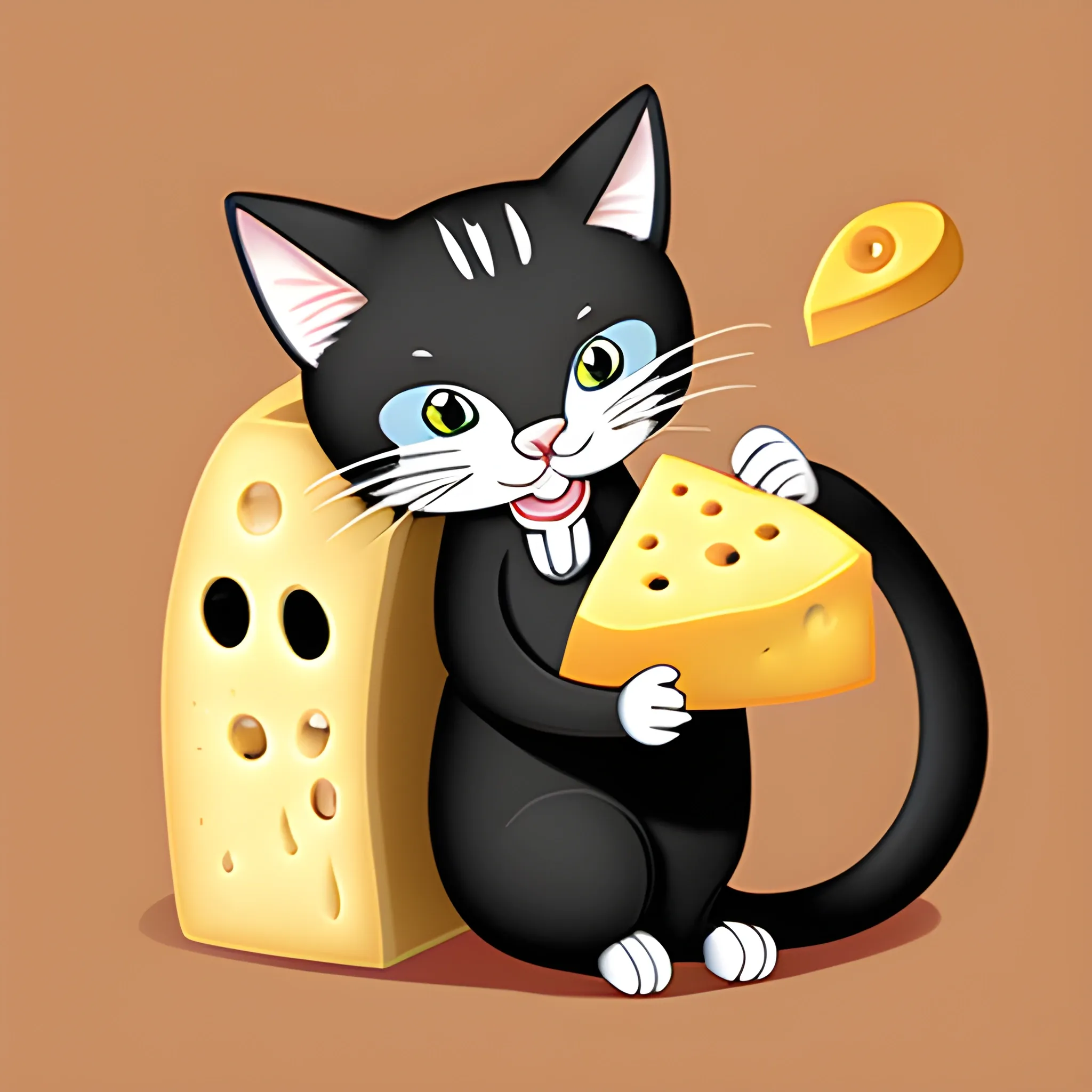 A cartoon cat holding cheese
