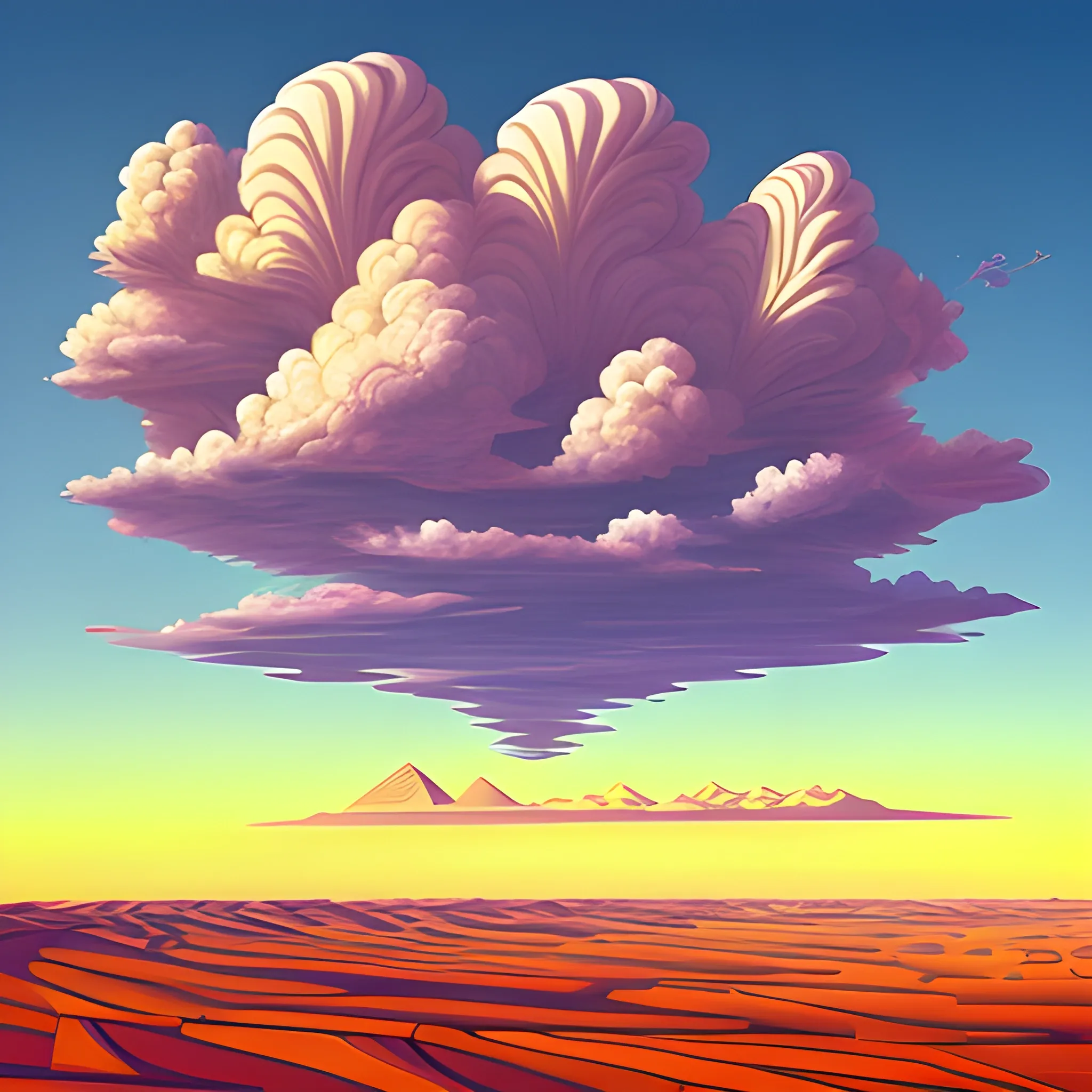 spiraal clouds over the Egyptian countryside win Jen Giraud's art style 