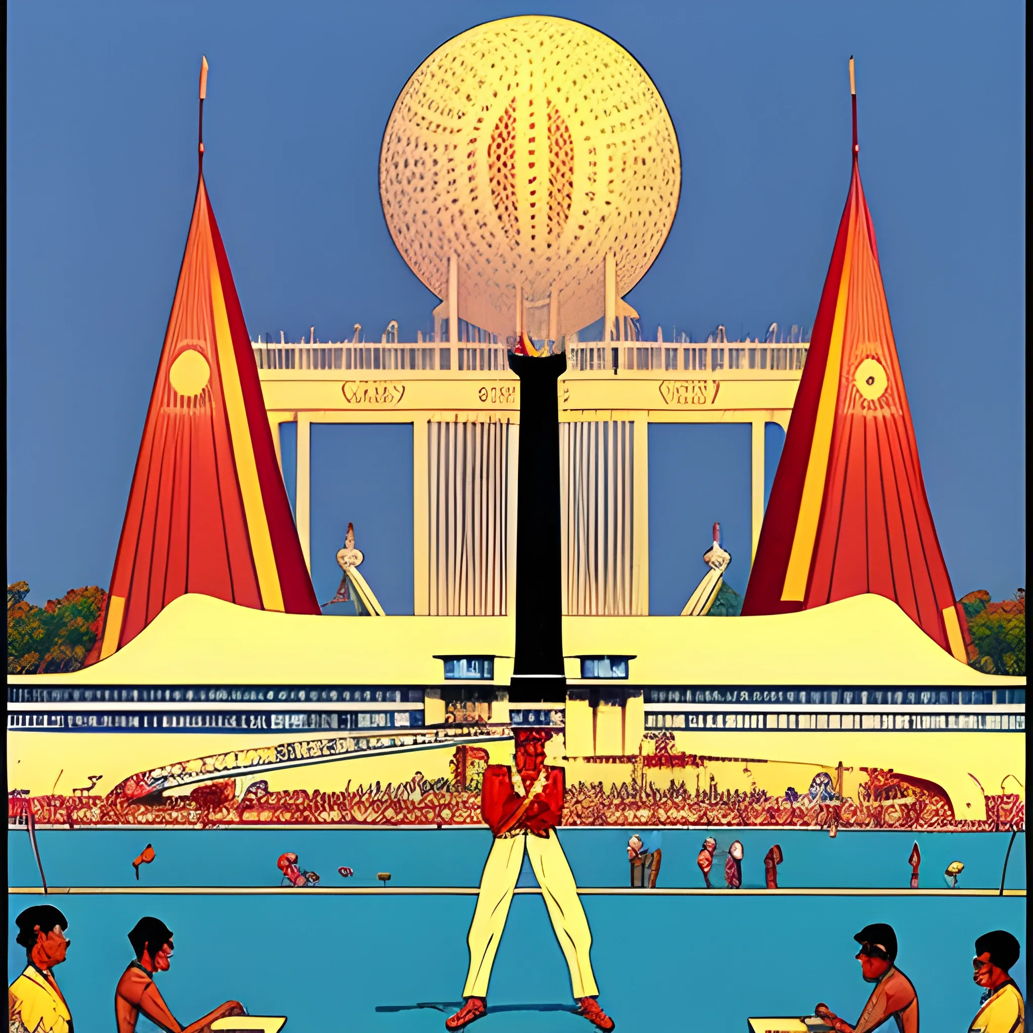 The Olympics and 1967 World's fair as one event but if it was in Calcutta India, in jean giraud's art style