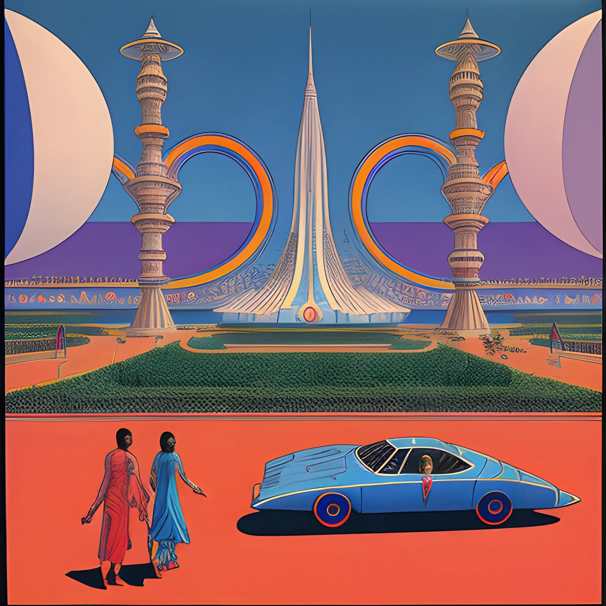 1967's World'ss fair but in India, in jean giraud's art style