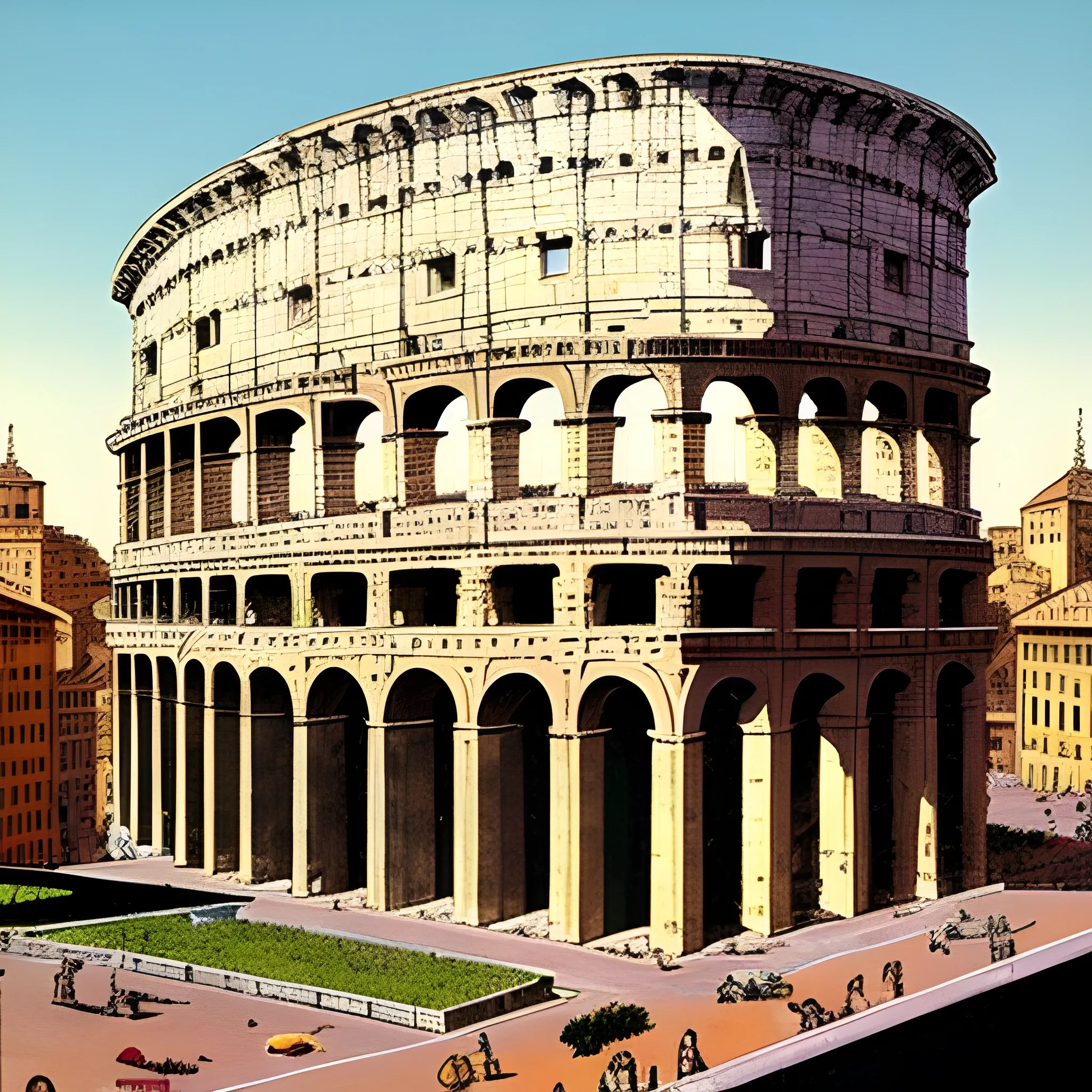 a 1960's Rome with American and English mixture of architecture drawn in jean giraud's art style