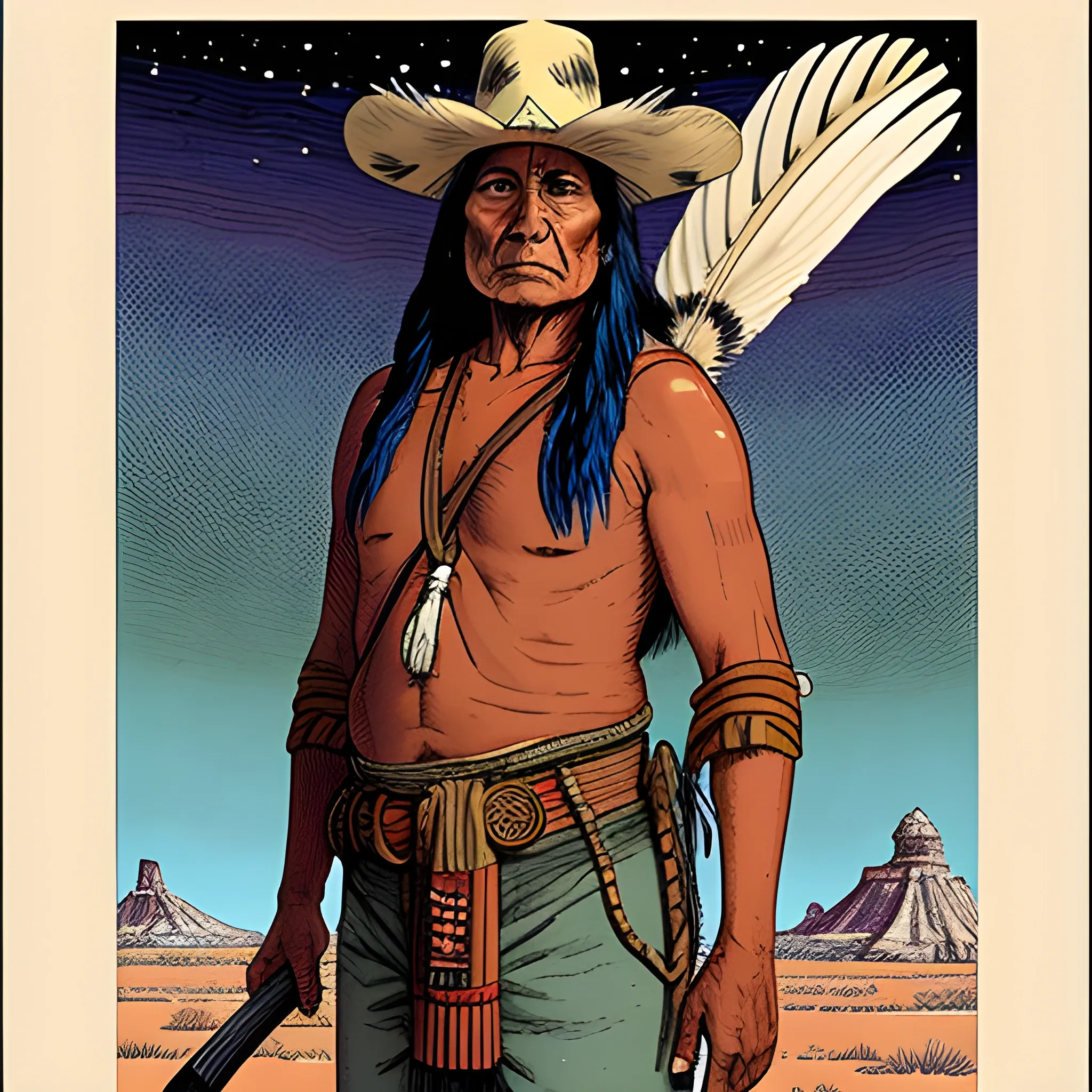 croatoan native american from the lost colony, drawn in jean giraud's art style