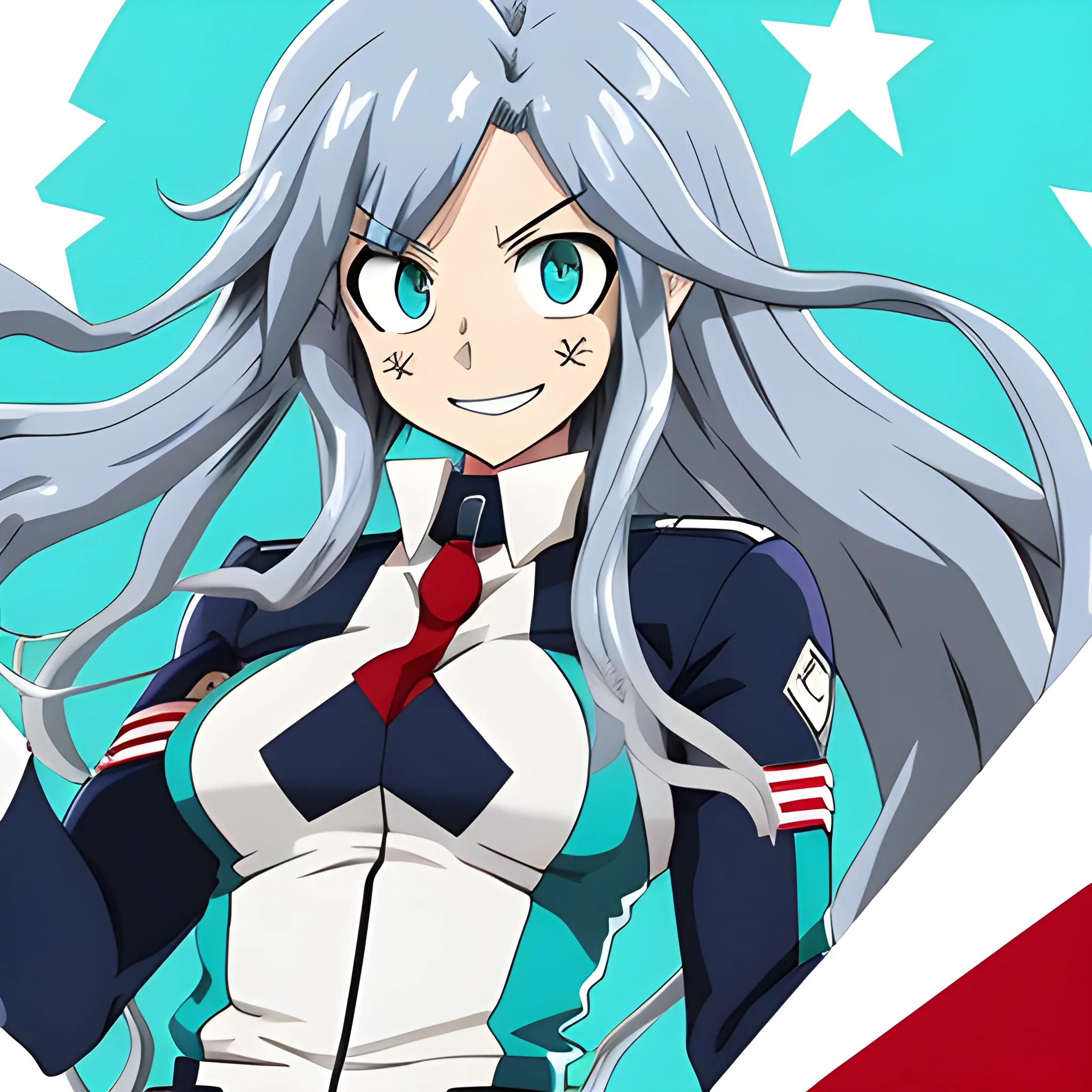 My hero academia female character, with Light pale blue long cur