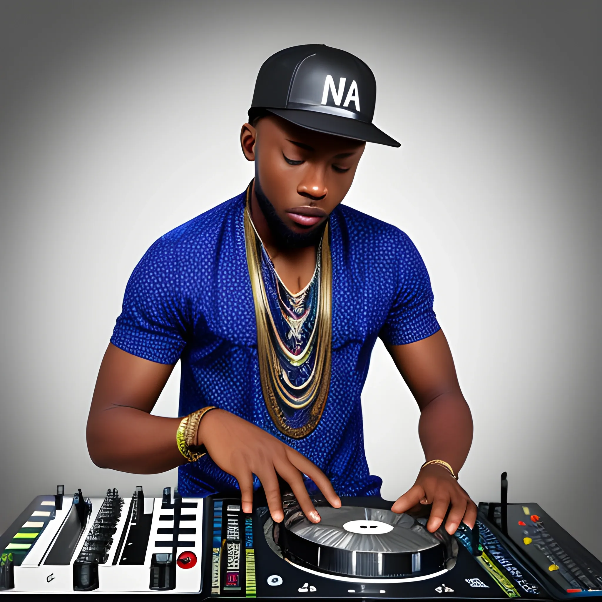 African Male DJ Mixing Wearing Cap 