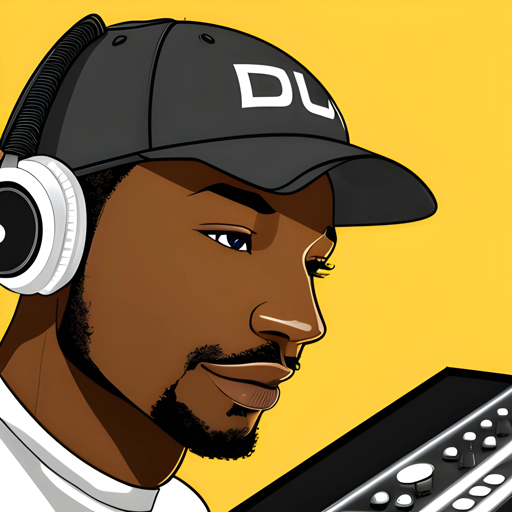 African Male DJ Mixing Wearing Cap with headphones animation