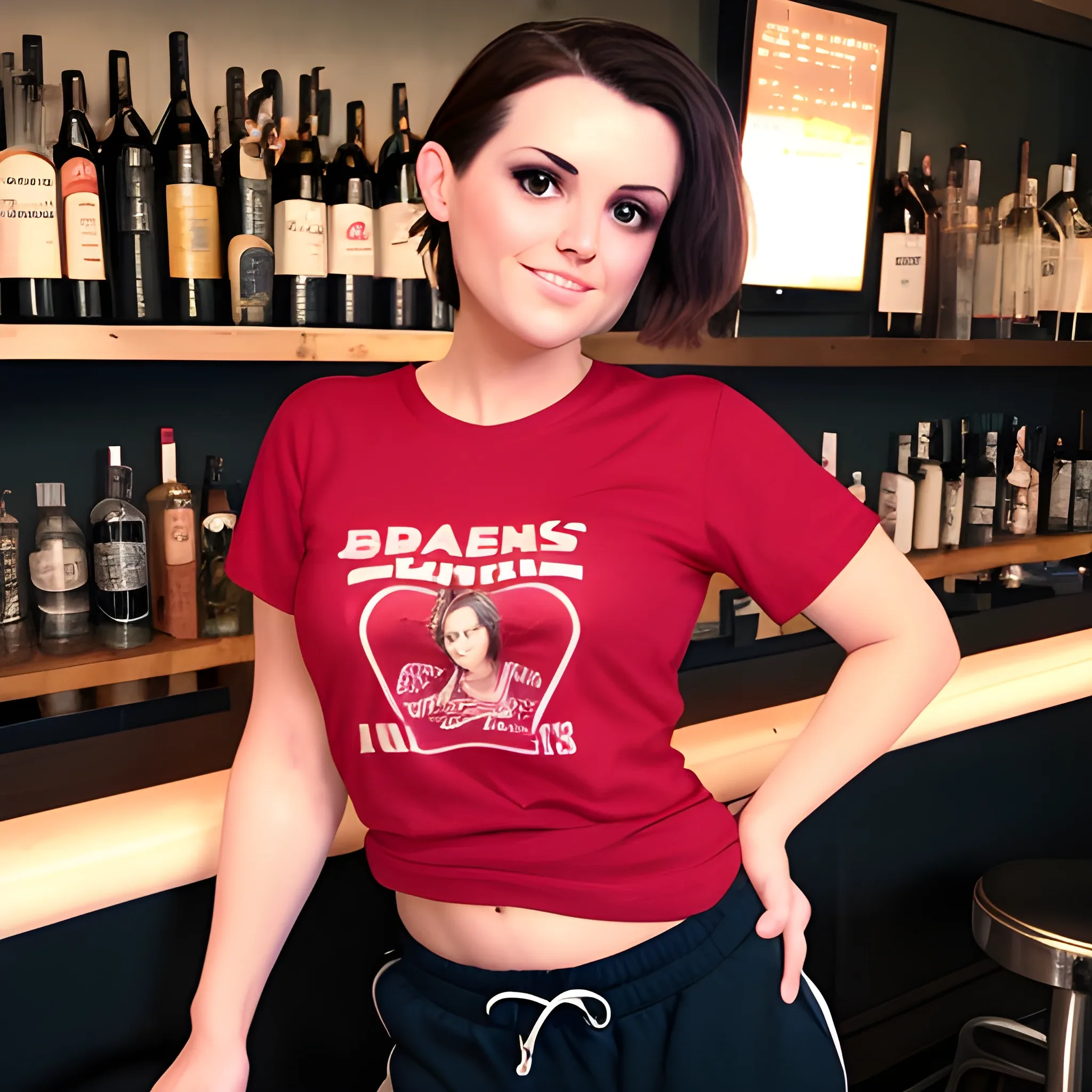 brunette 31 year old bartender


with short hair

wearing a tshirt and sweatpants