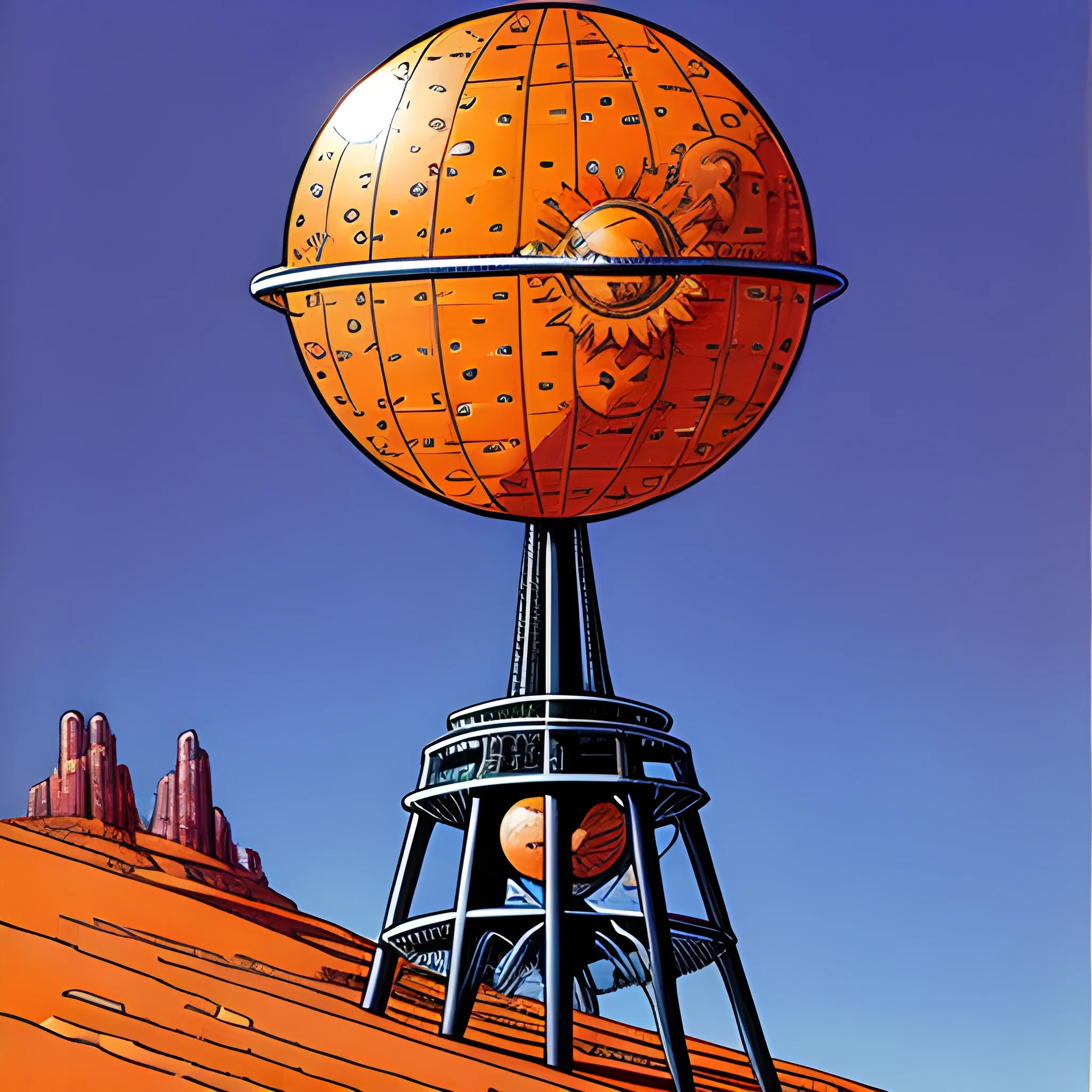 knoxville suns sphere tower drawn in Jean Giraud art style