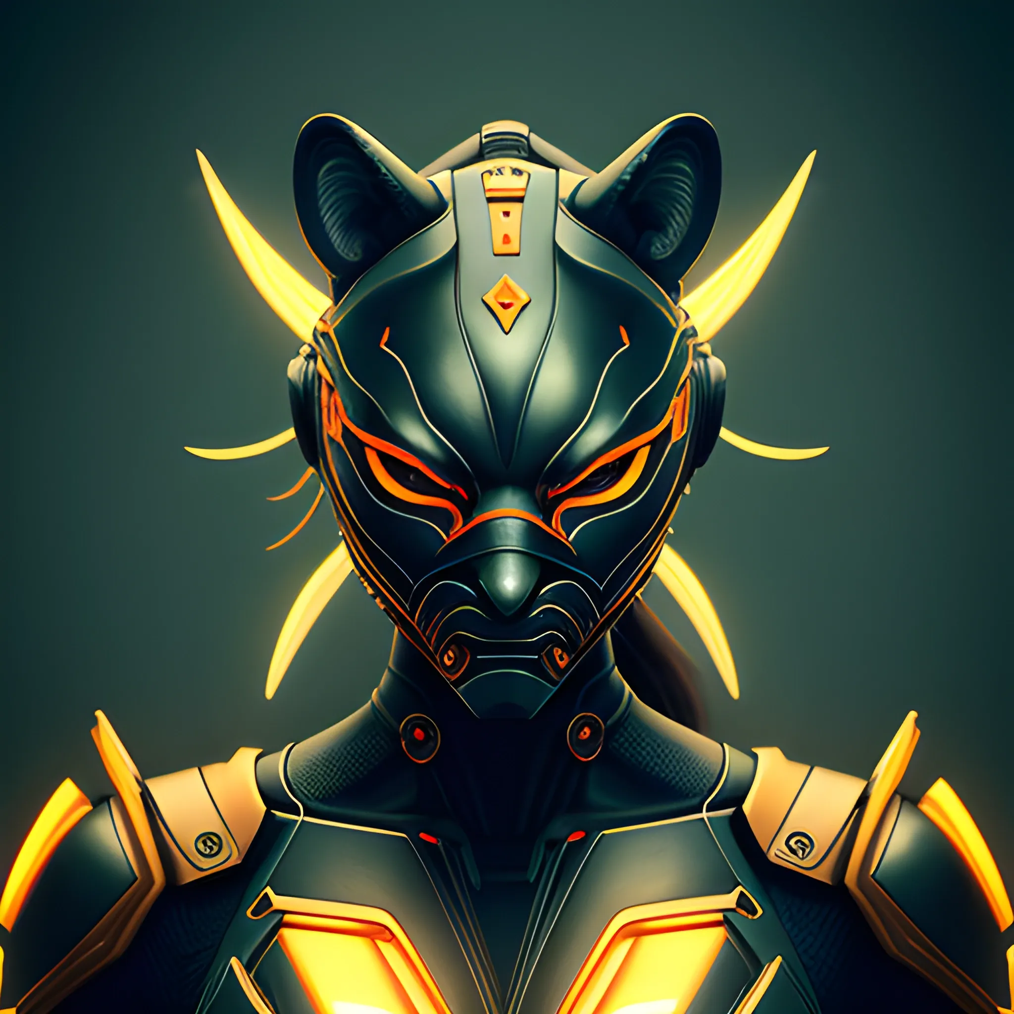 A woman with a tiger's head ninja in the cyberpunk style, an artistic mask in the fantasy style, a ninja robot, stylized digital illustration, clear focus, elegant intricate digital painting, concept art, global lighting, ray tracing, advanced technology, a lot of little things and a six-ring. photorealism, 3D