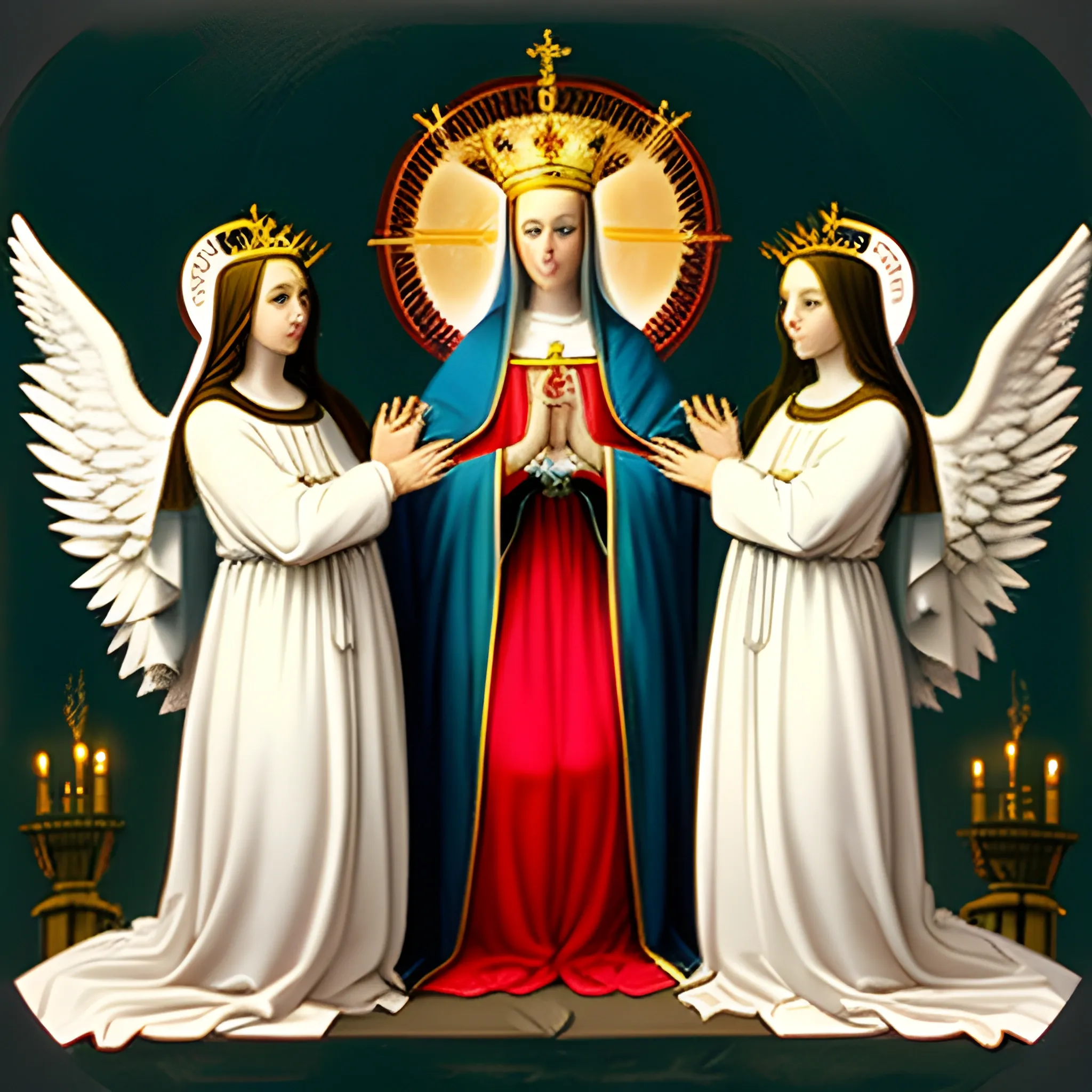 Hail Holy Queen Mama Mary being crowned by two angels