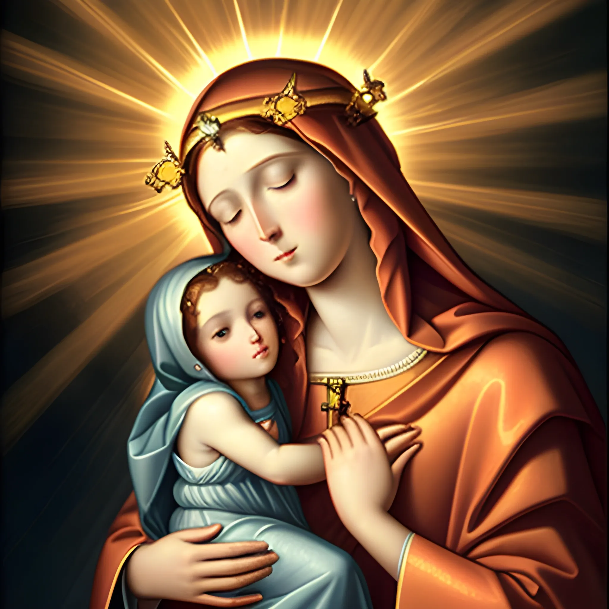 Blessed Virgin Mary w Halo and crown with bright rays of light