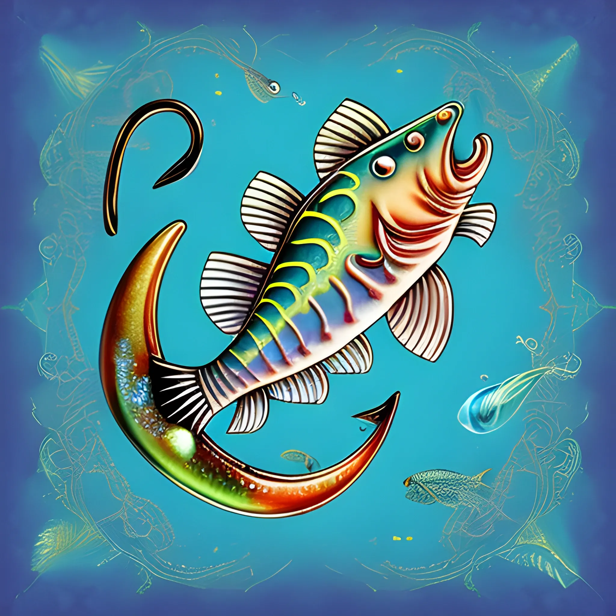 , Trippy fish, hook, sea - Arthub.ai