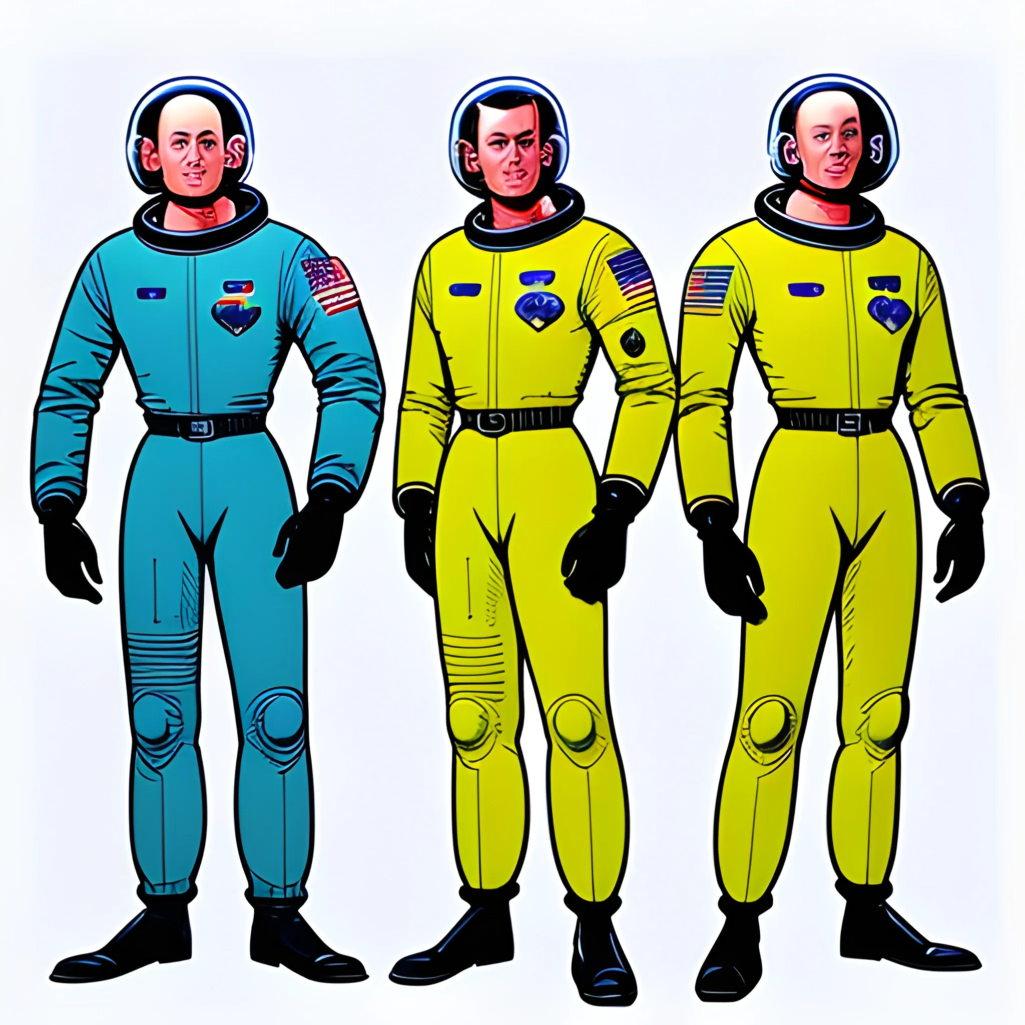 futuristic 1950's astronauts suits, drawn in Jean Giraud art style