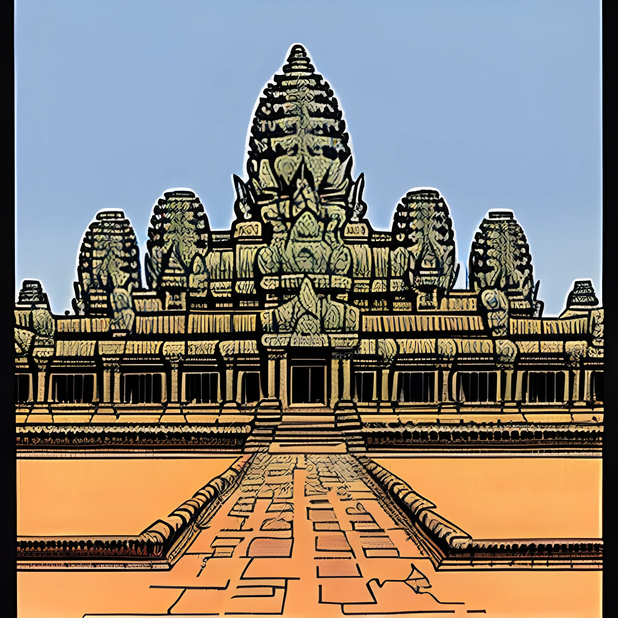 Hindu Angkor Wat, drawn in Jean Giraud art style