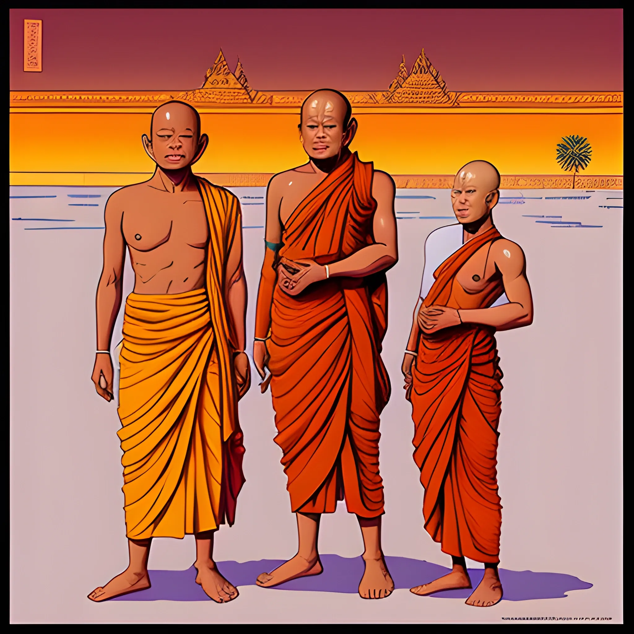 Cambodian hindu monks, drawn in Jean Giraud art style