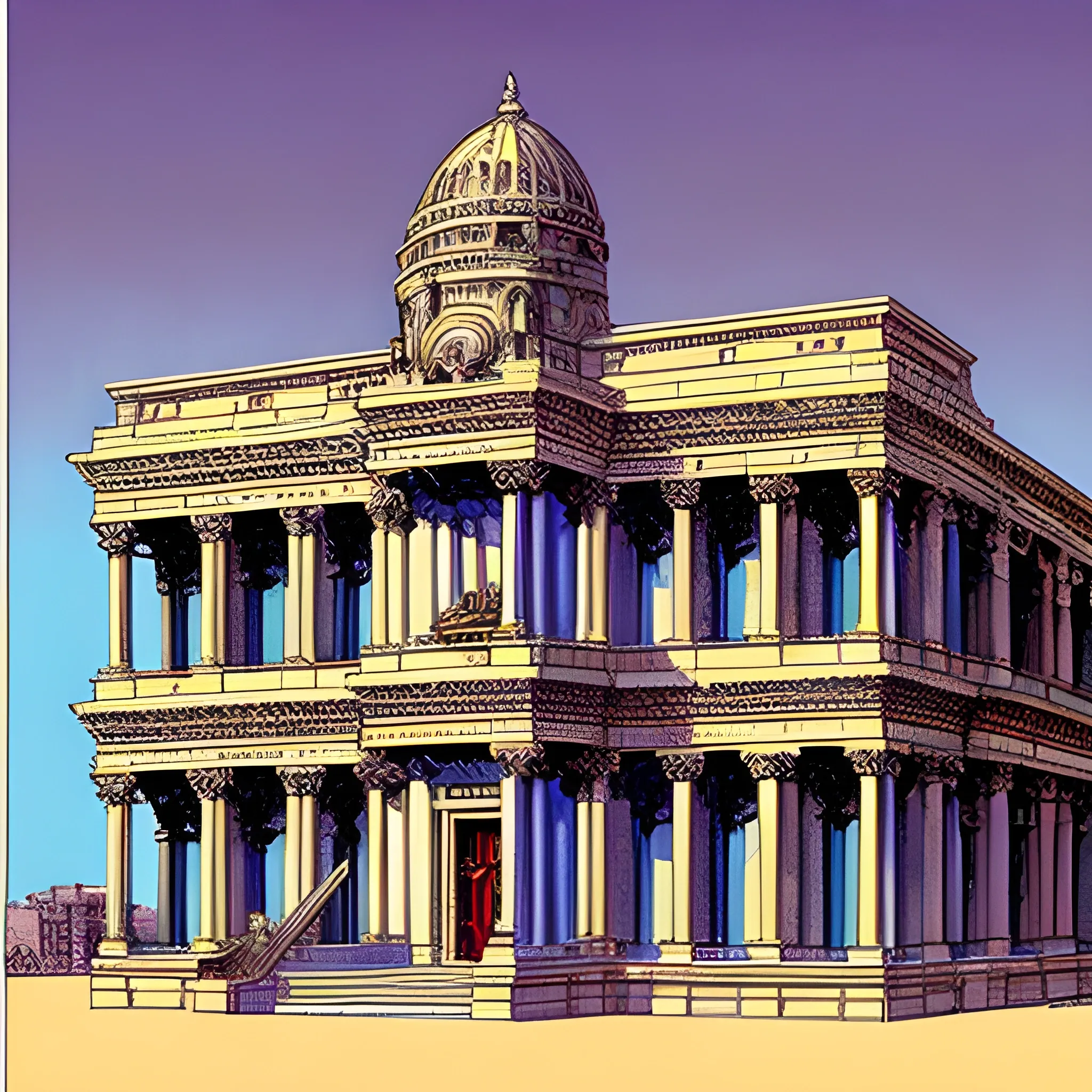 art dec building with a mixture of greco roman, american, and English architecture, drawn in Jean Giraud art style
