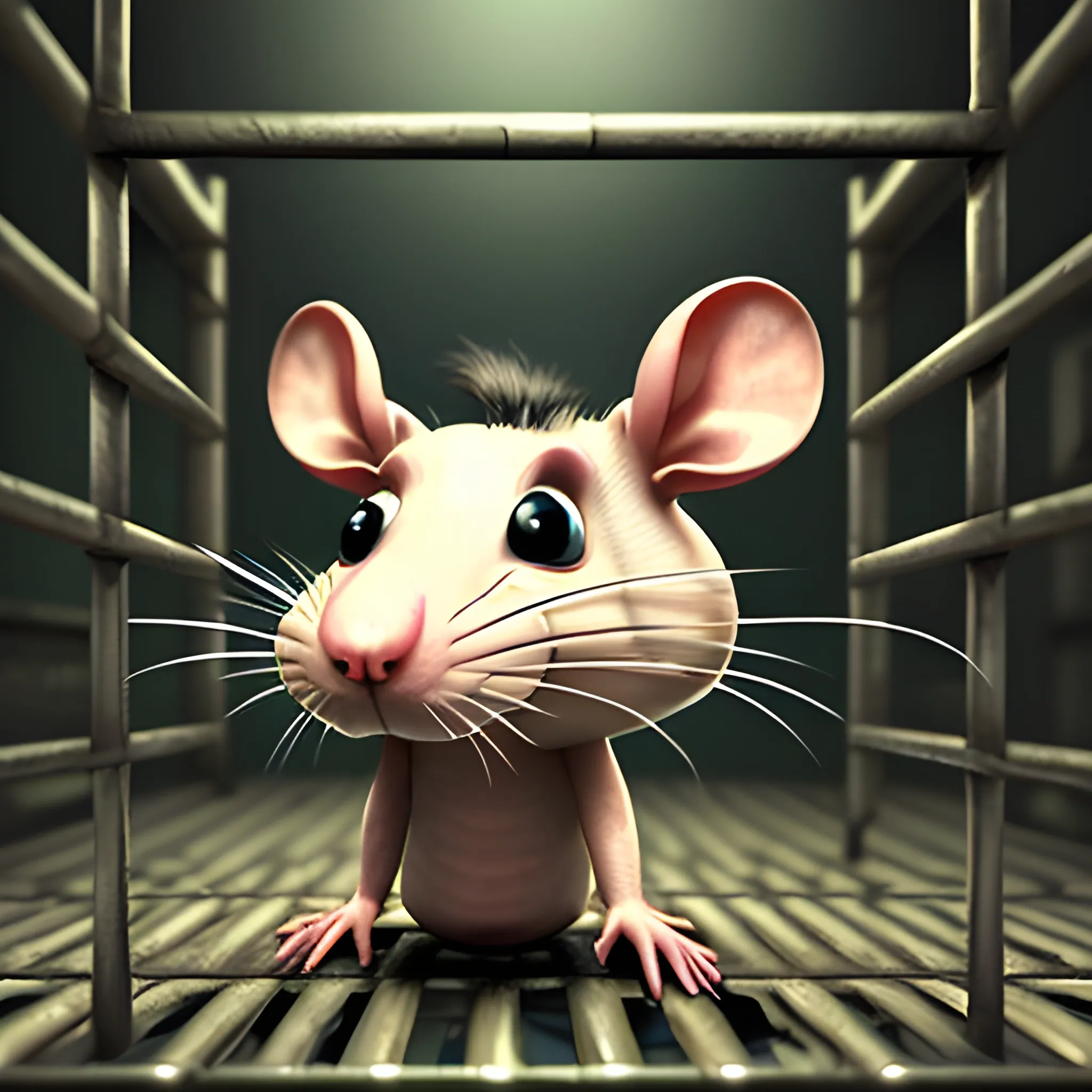 a rat behind prison bars, 3D, Trippy, Oil Paintin, 3 d rendering. unreal engine. amazing likeness. very detailed. cartoon caricature.