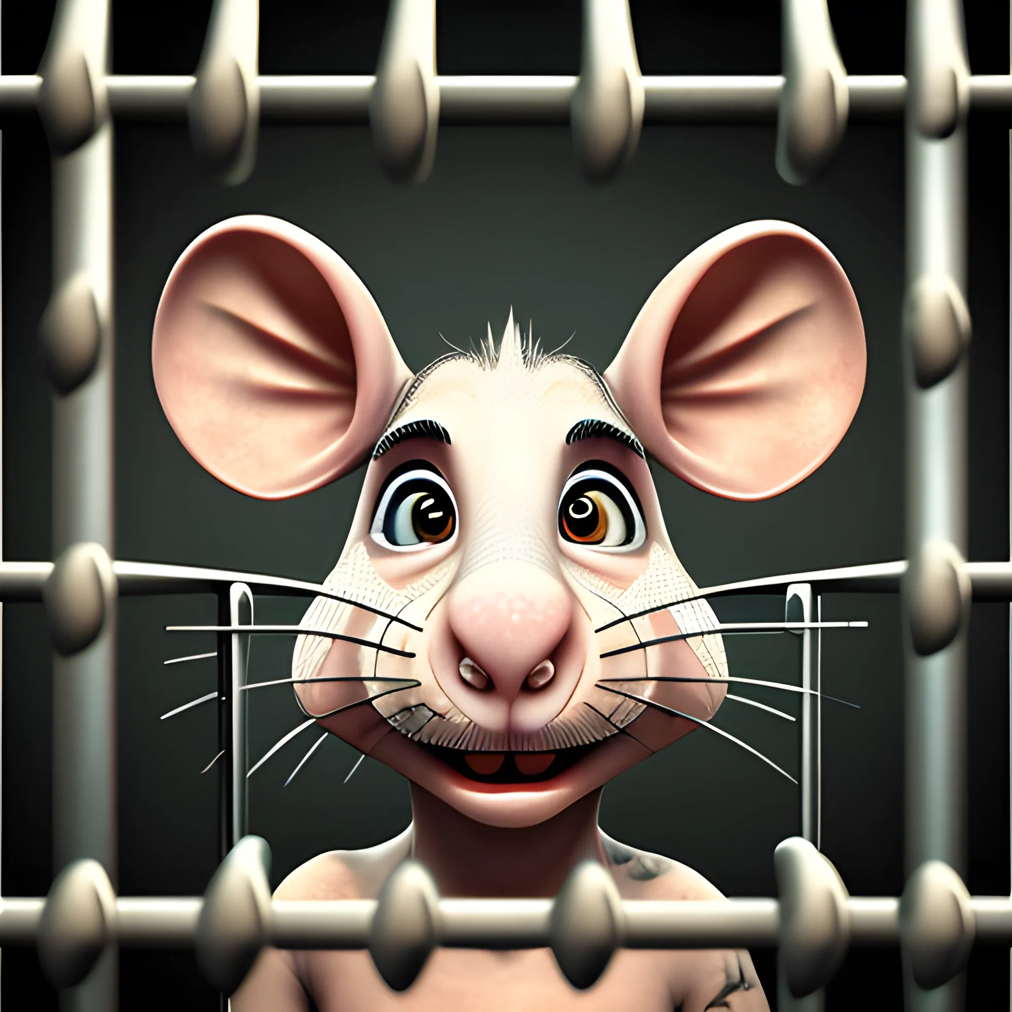 a rat behind prison bars, 3D, Trippy, Oil Paintin, 3 d rendering. unreal engine. amazing likeness. very detailed. cartoon caricature.