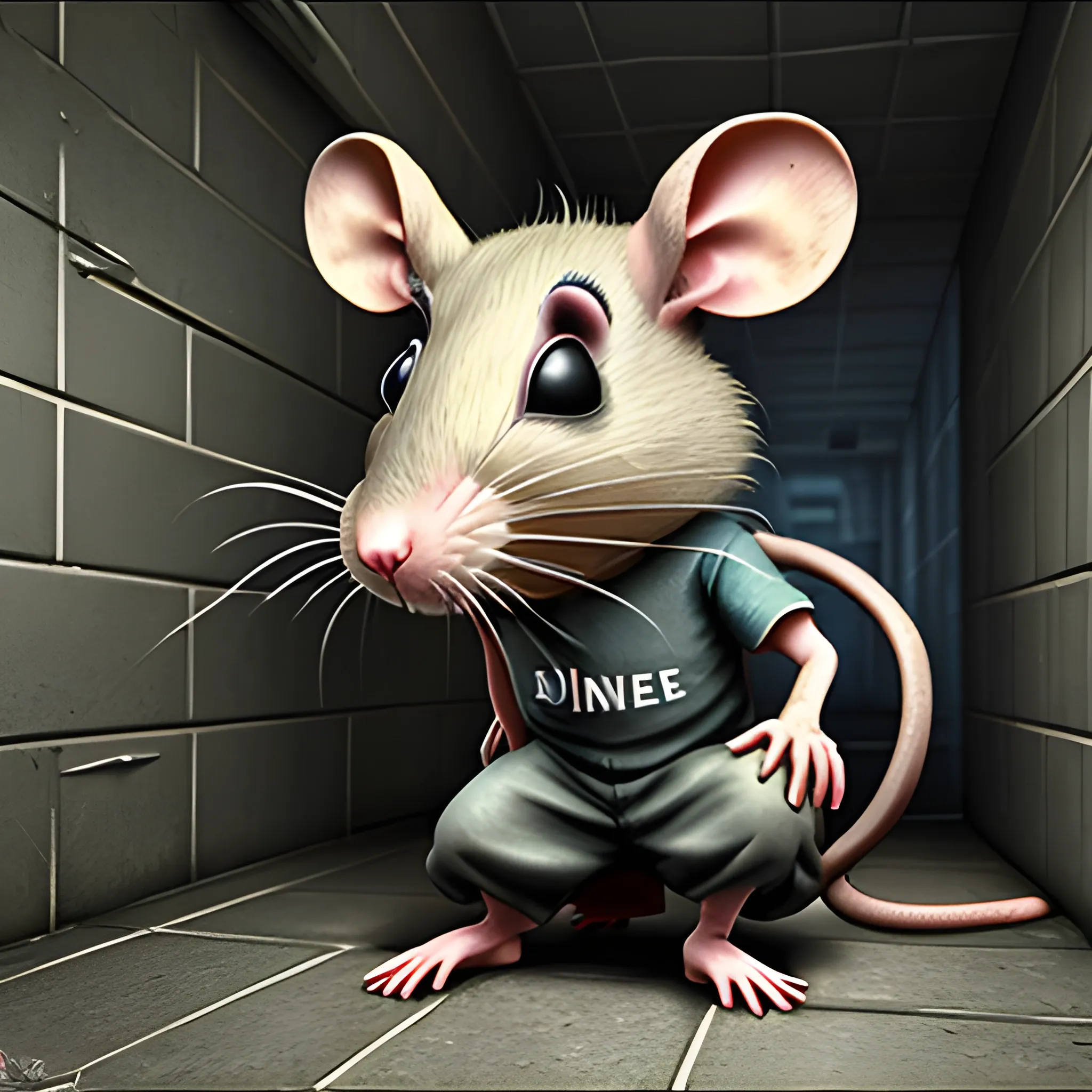 a complete rat behind in prison, 3D, Trippy, Oil Paintin, 3 d rendering. unreal engine. amazing likeness. very detailed. cartoon caricature, animated prisoner rat