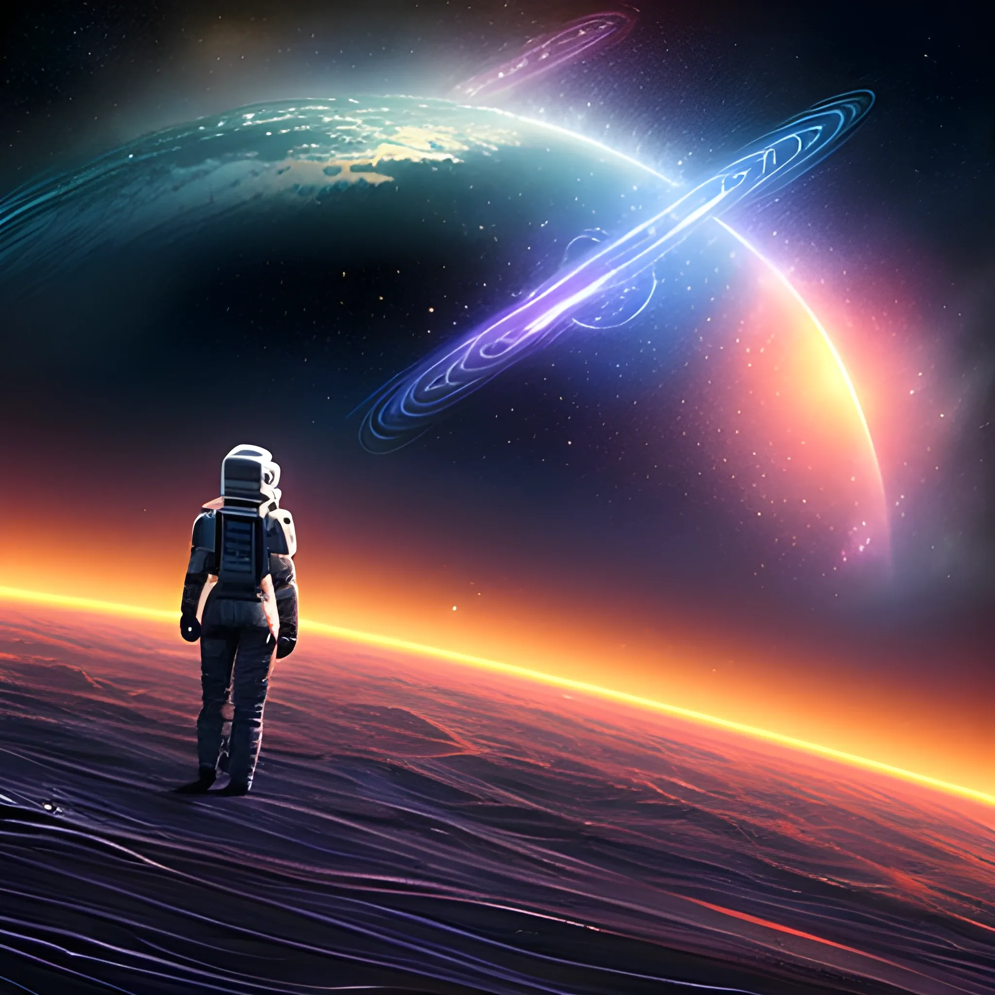 Amidst the vast cosmos, at the midway point of an interstellar journey,, 3D