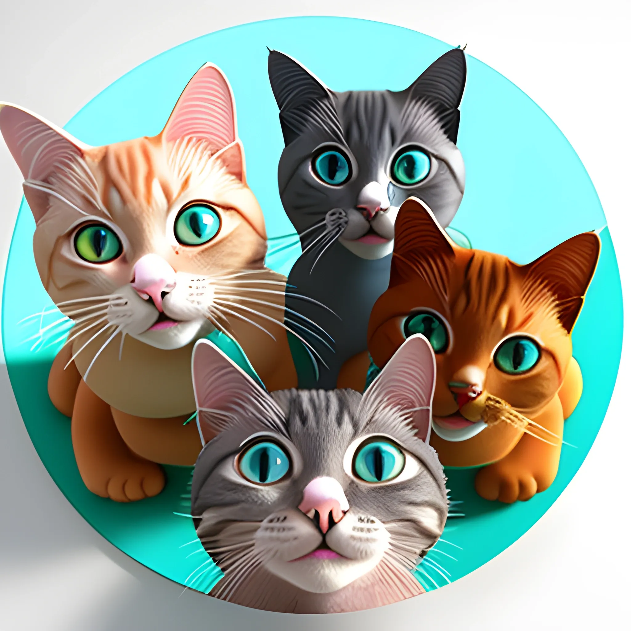 5 cats selfie, 3D