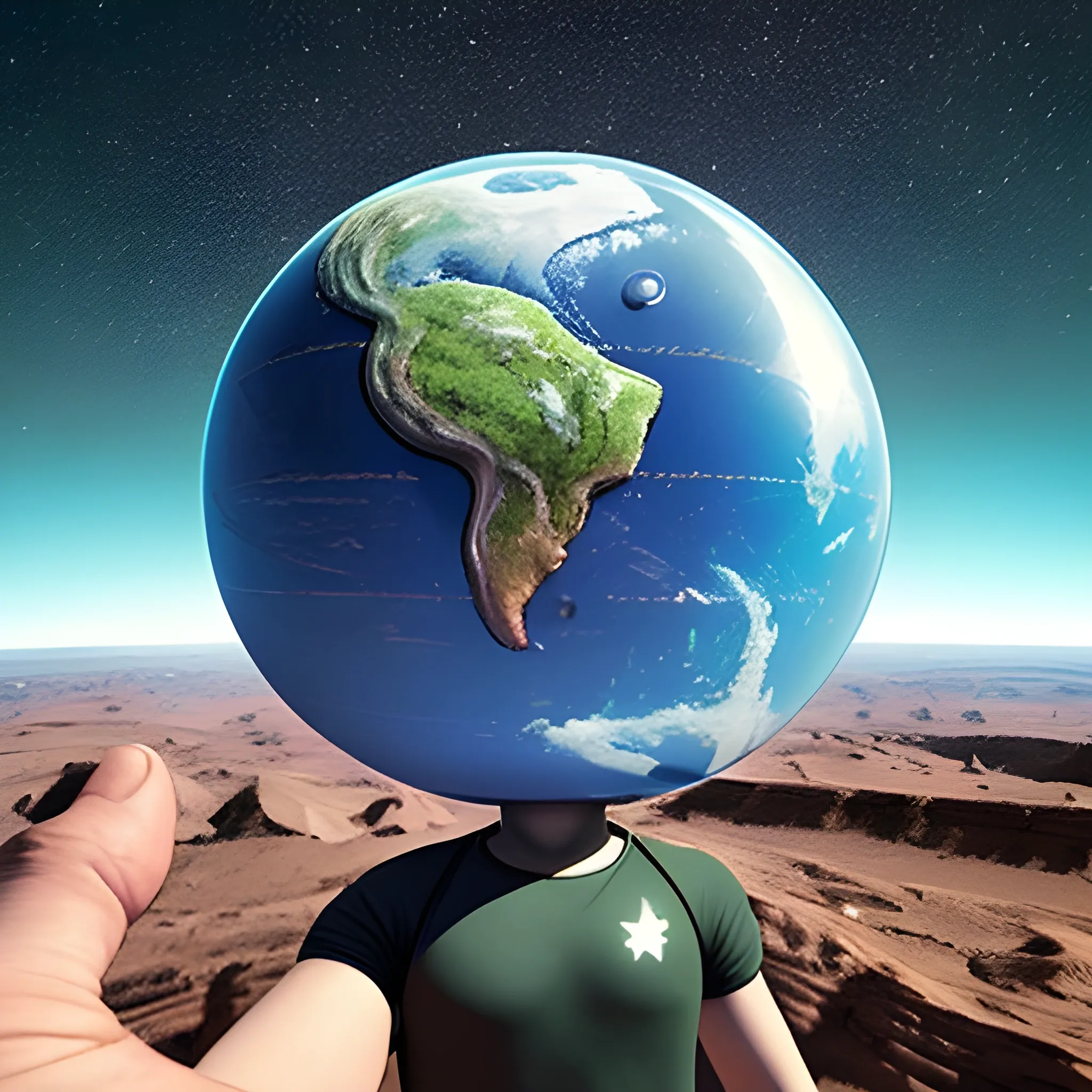 alien selfie with the earth in the background, 3D