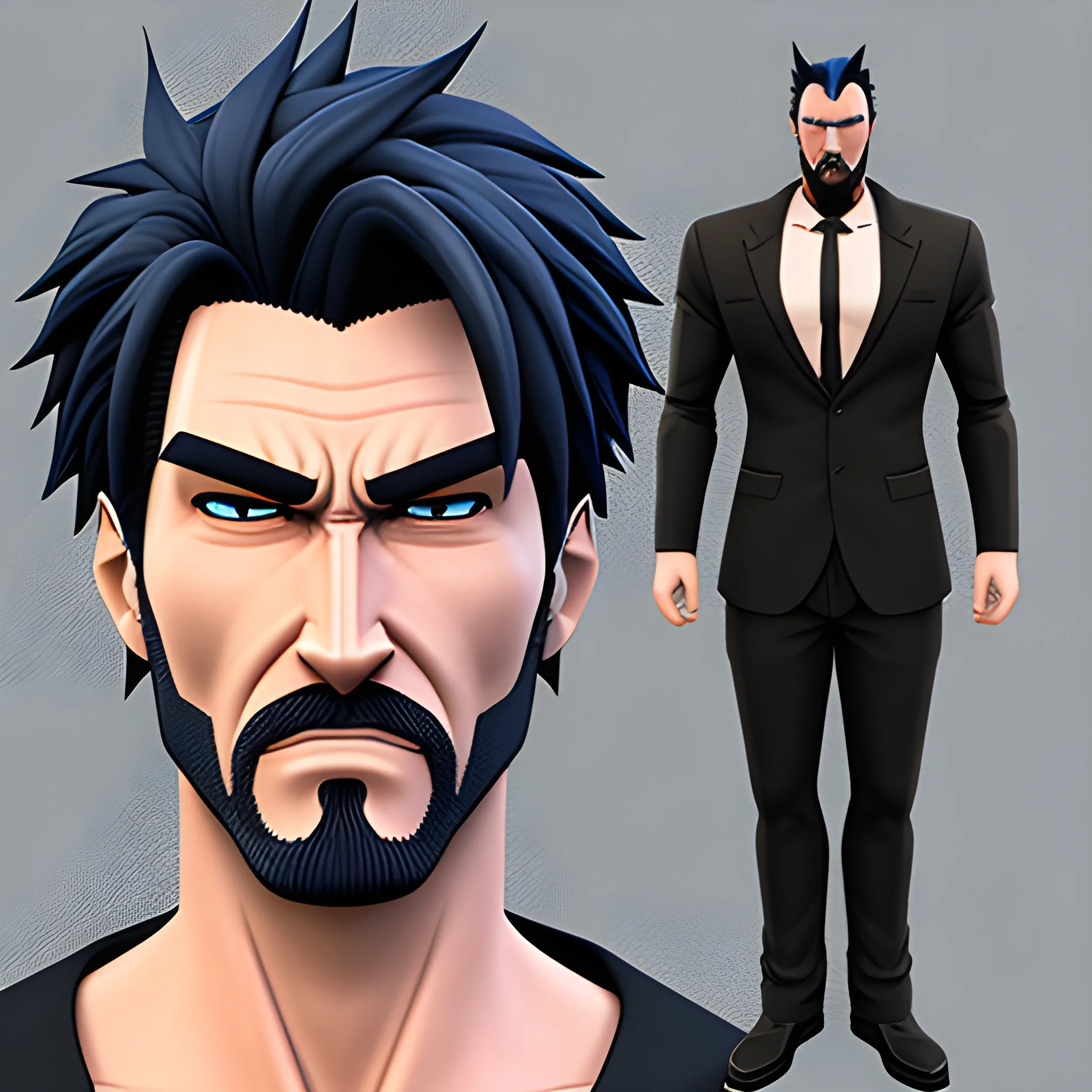 boy anime character with bad boy face, 3D