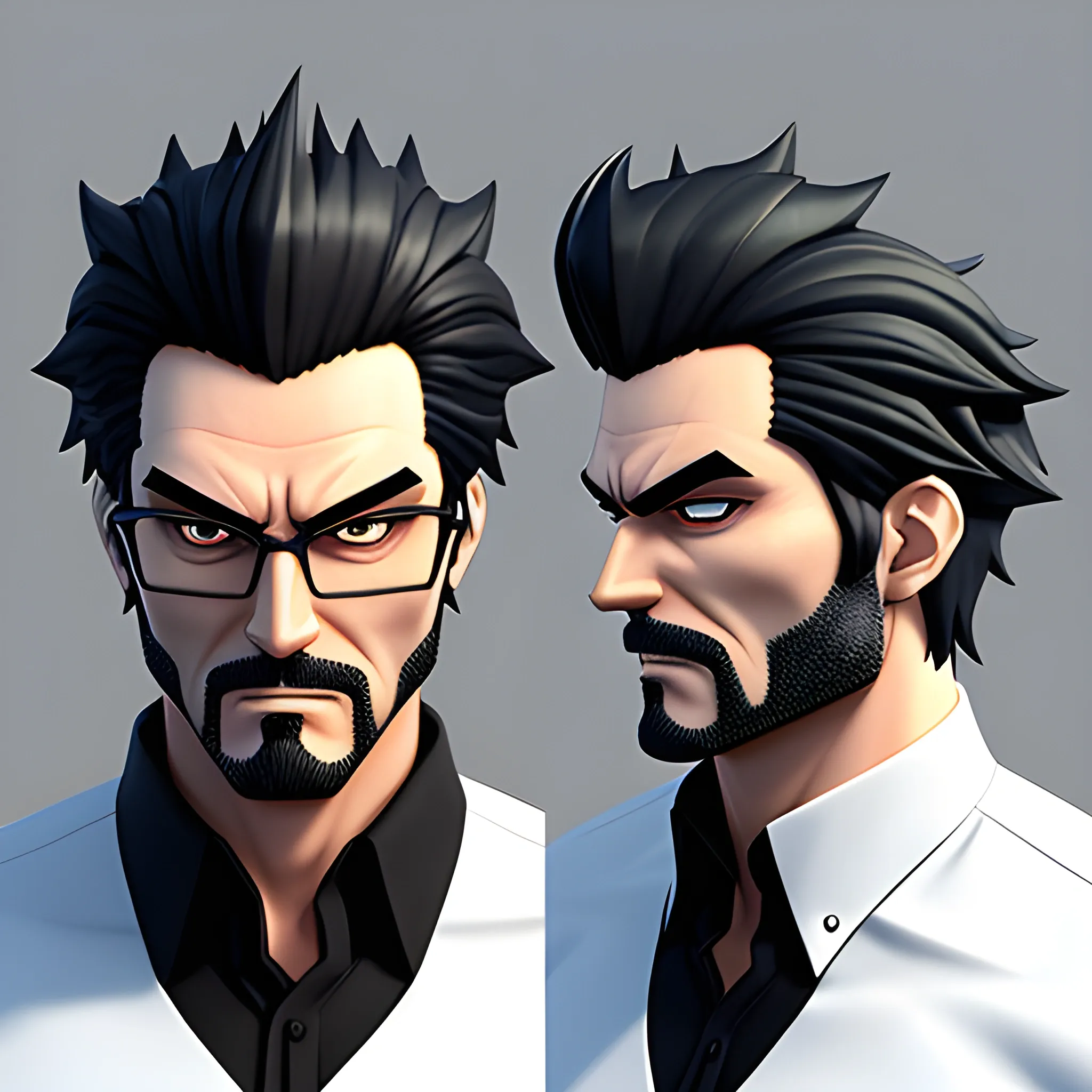 boy anime character with bad boy face, 3D