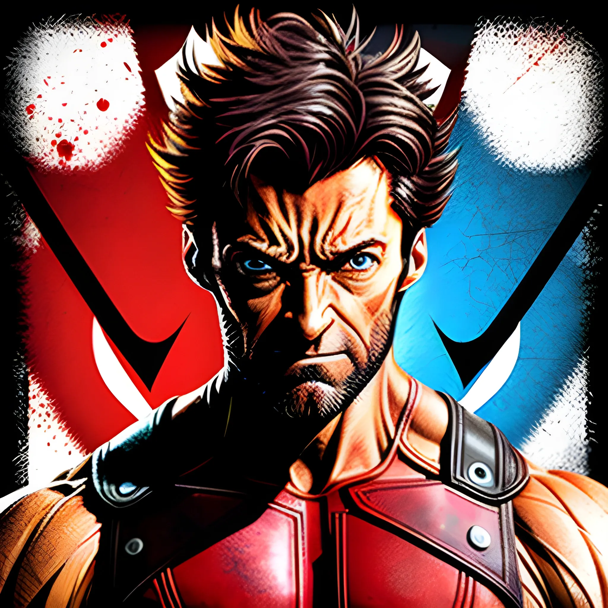 Hugh Jackman as Wolverine, fighthing with deadpool,  anime style, 3D