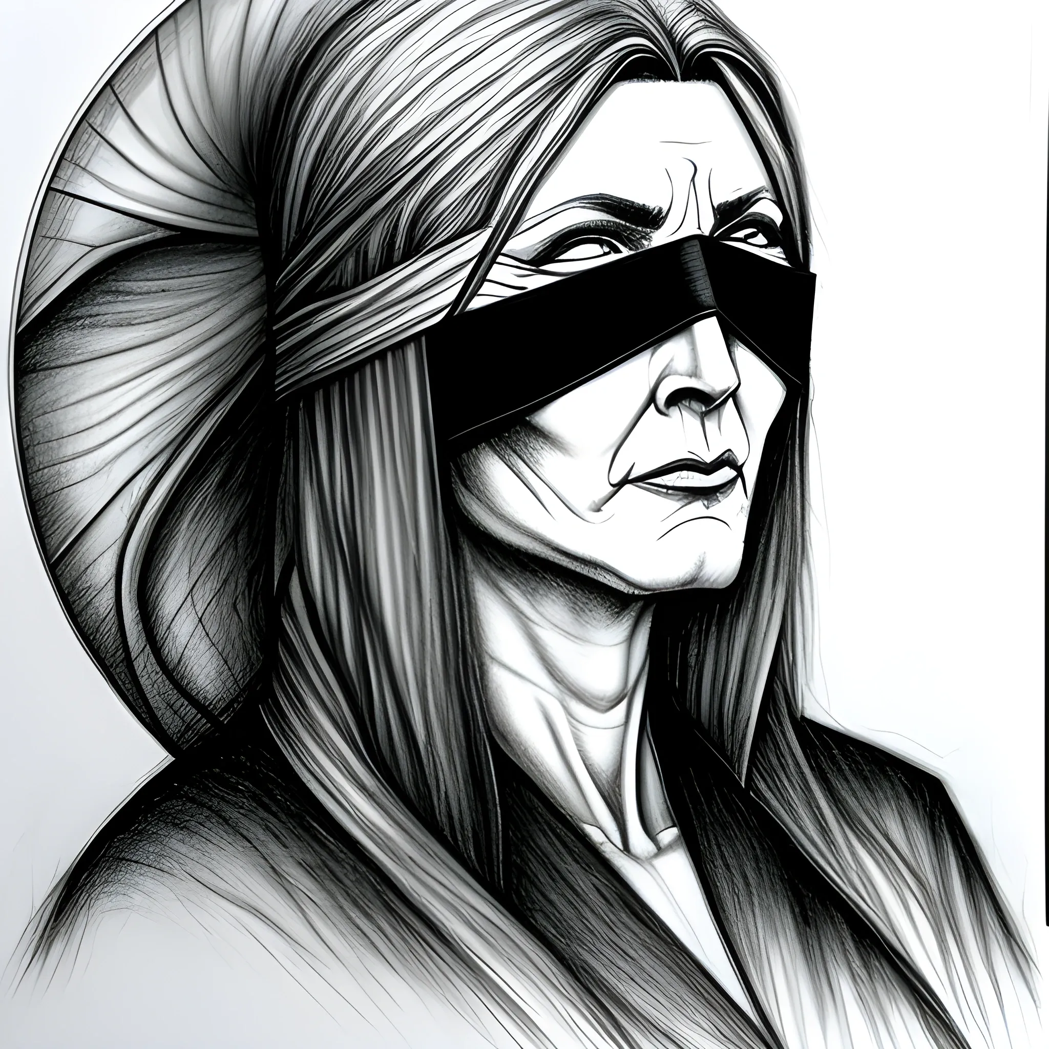 oracle, wise, no background, detailed, young, young blind woman, mask covering eyes, arcane, mystic, Pencil Sketch