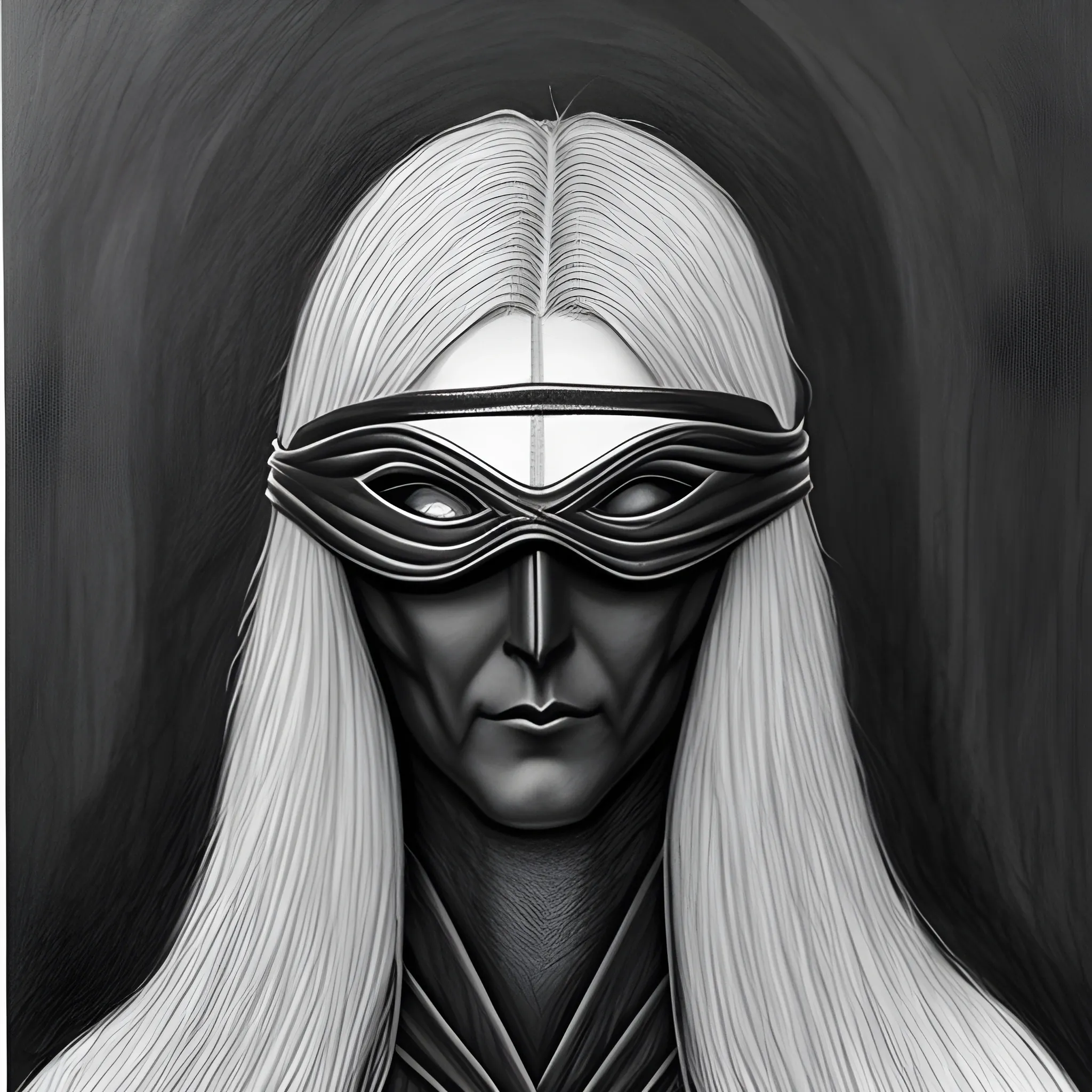 oracle, no background, detailed, young, young blind woman, mask covering eyes, arcane, mystic, Pencil Sketch