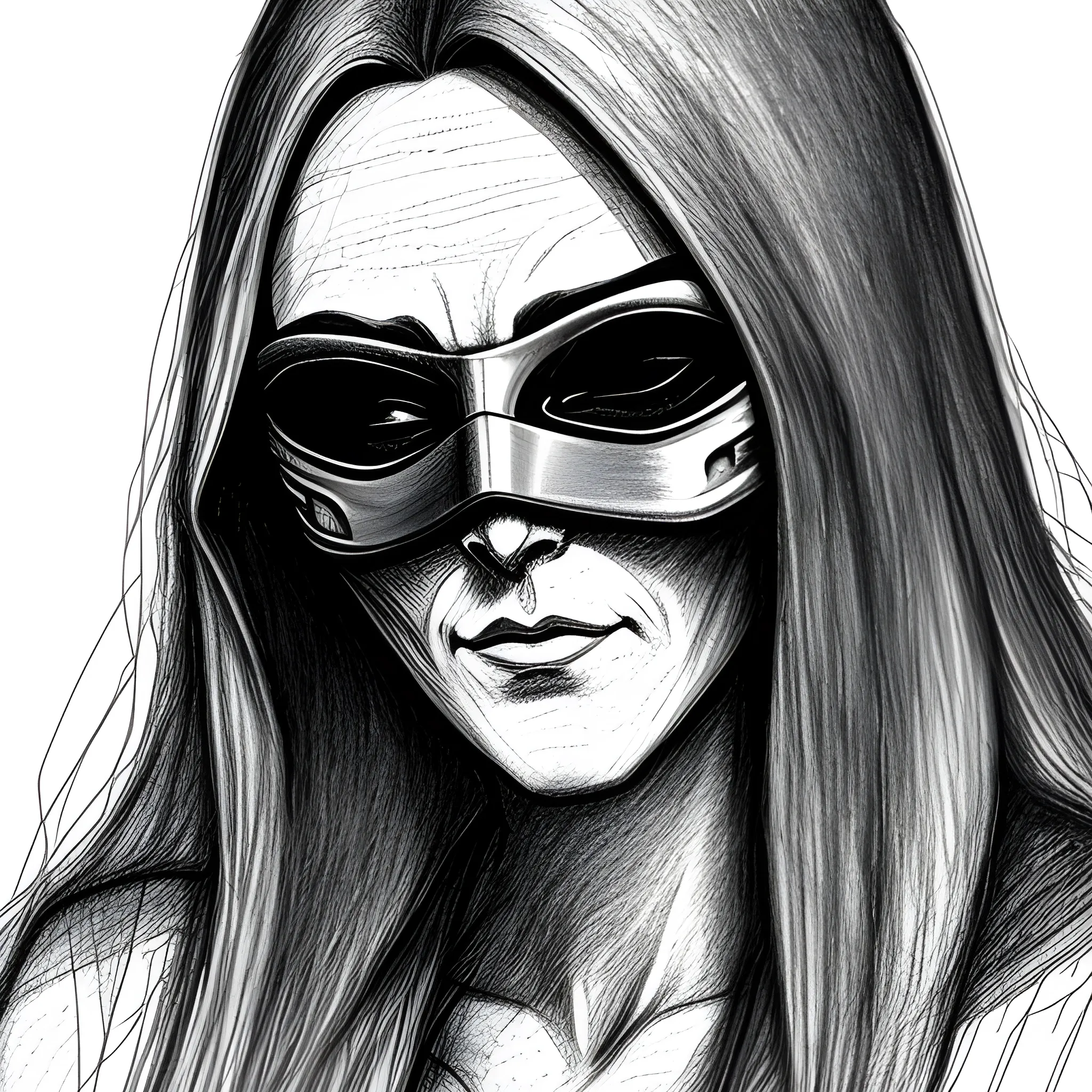 oracle, no background, detailed, young, young blind woman, mask covering eyes, arcane, mysterious, Pencil Sketch