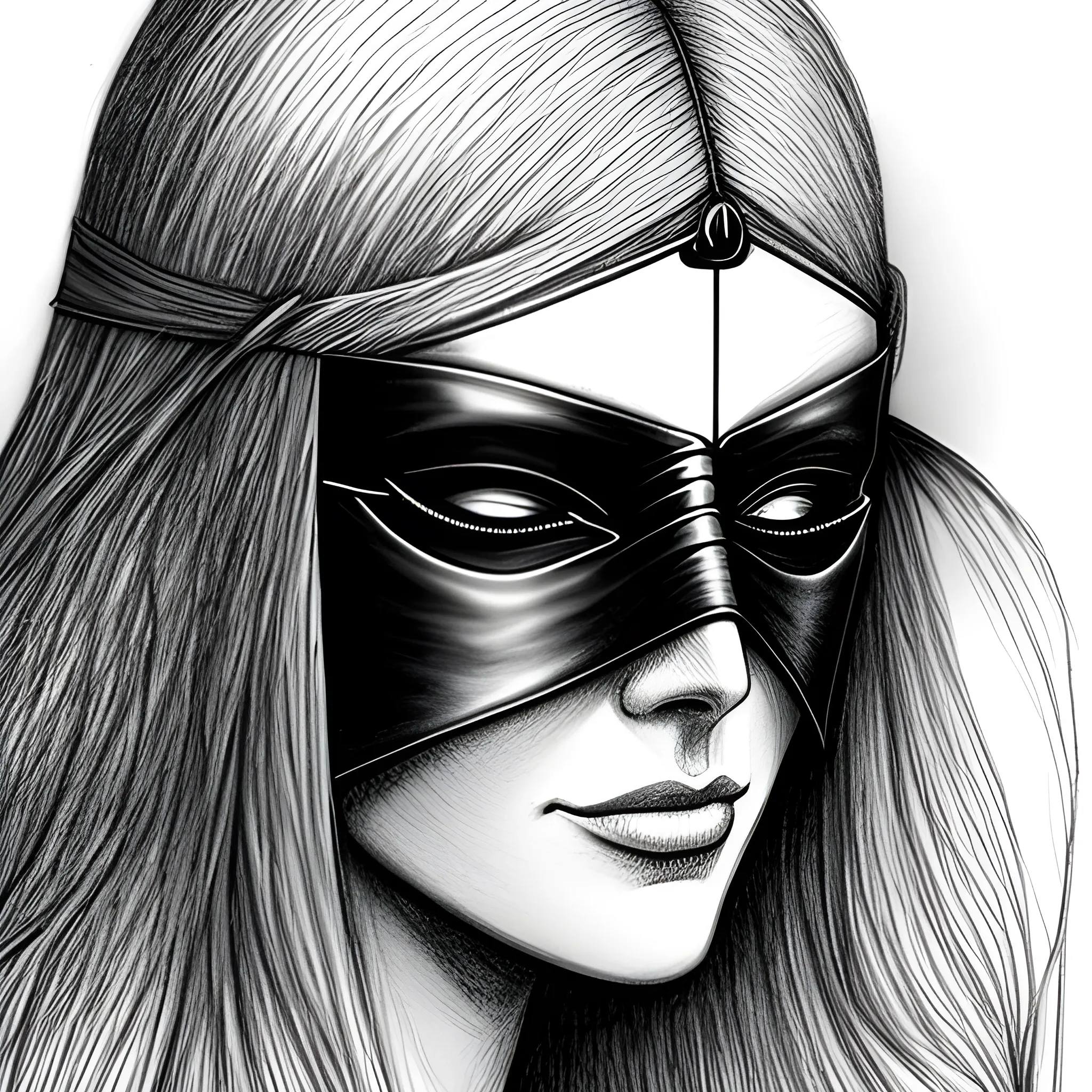 oracle, no background, young, young beautiful blind woman, mask covering eyes, arcane, mysterious, mystic, Pencil Sketch