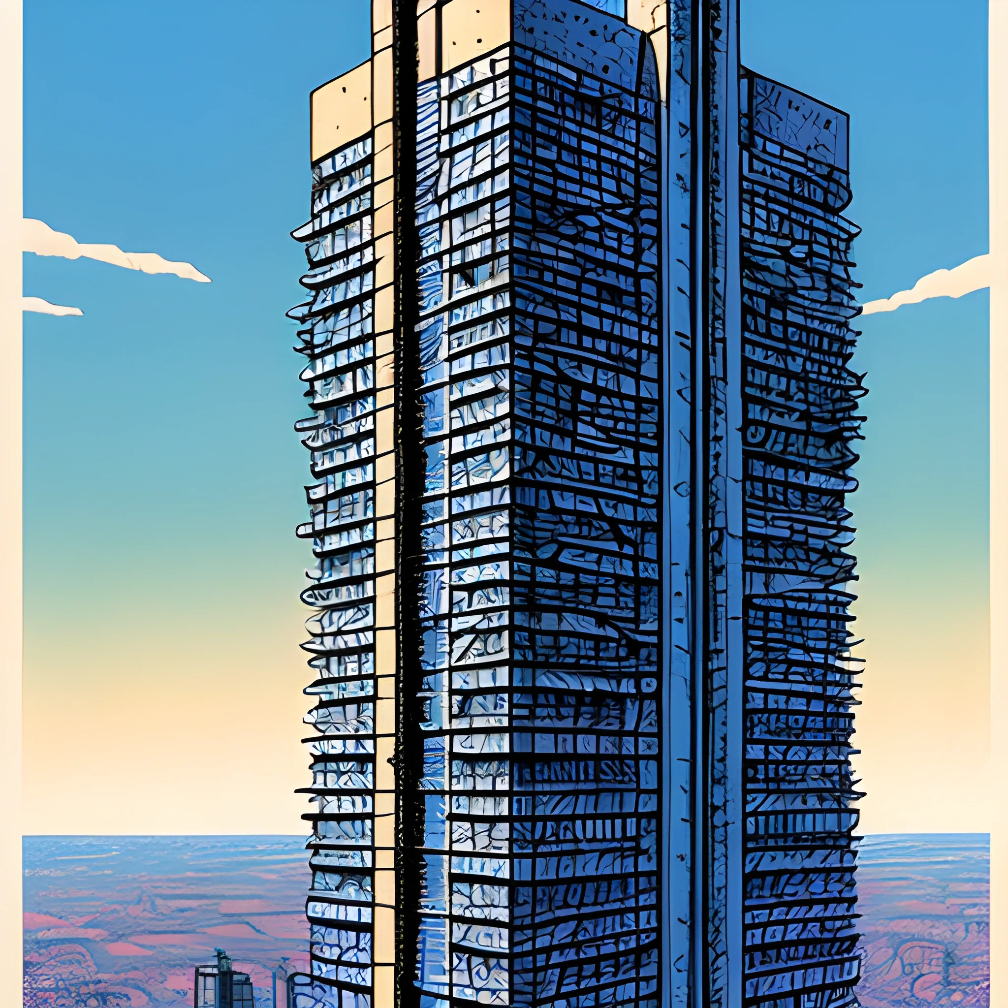 skyscraper, brutalist architecture,  drawn in Jean Giraud art style