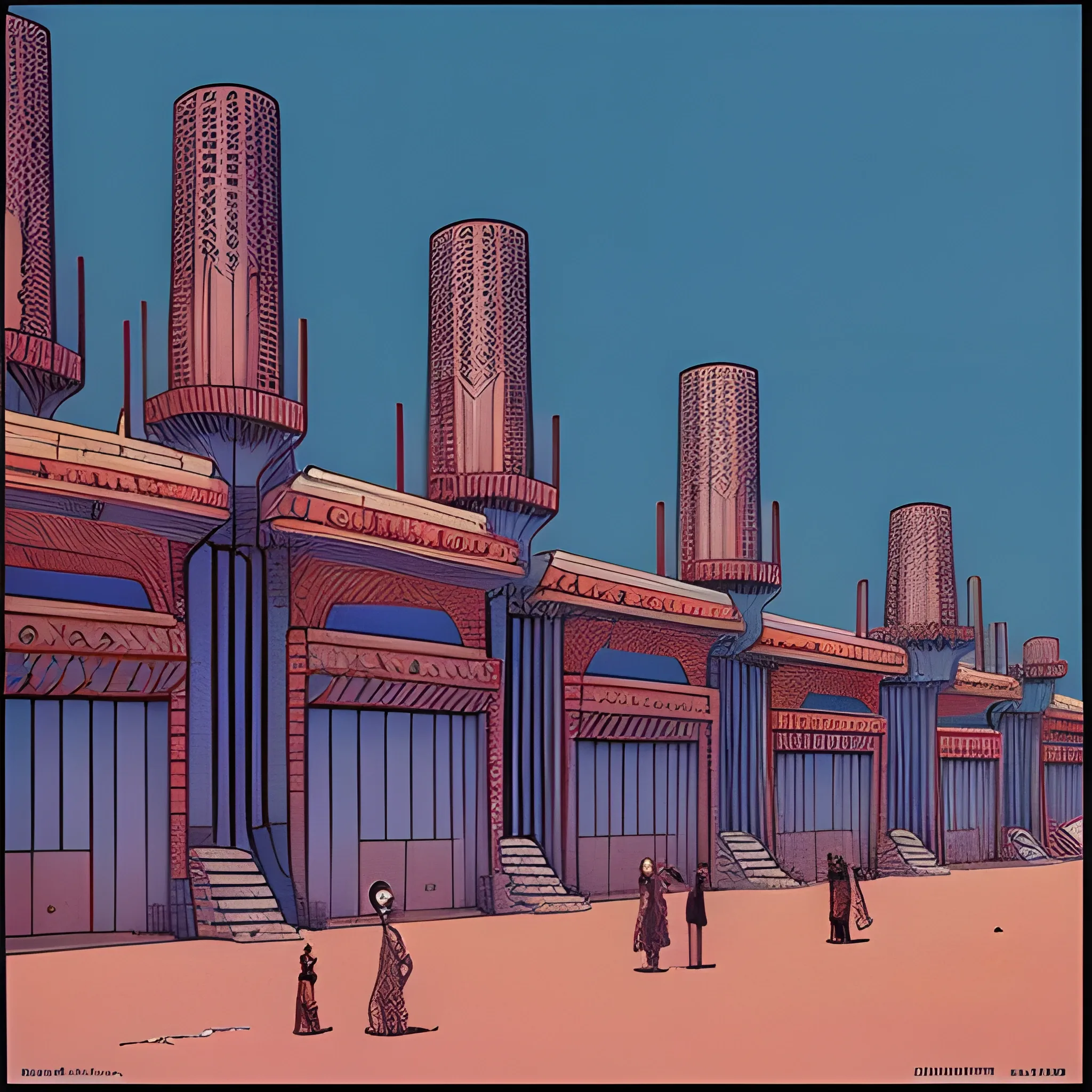 1960's, modernistic, Yemeni architecture, drawn in Jean Giraud art style