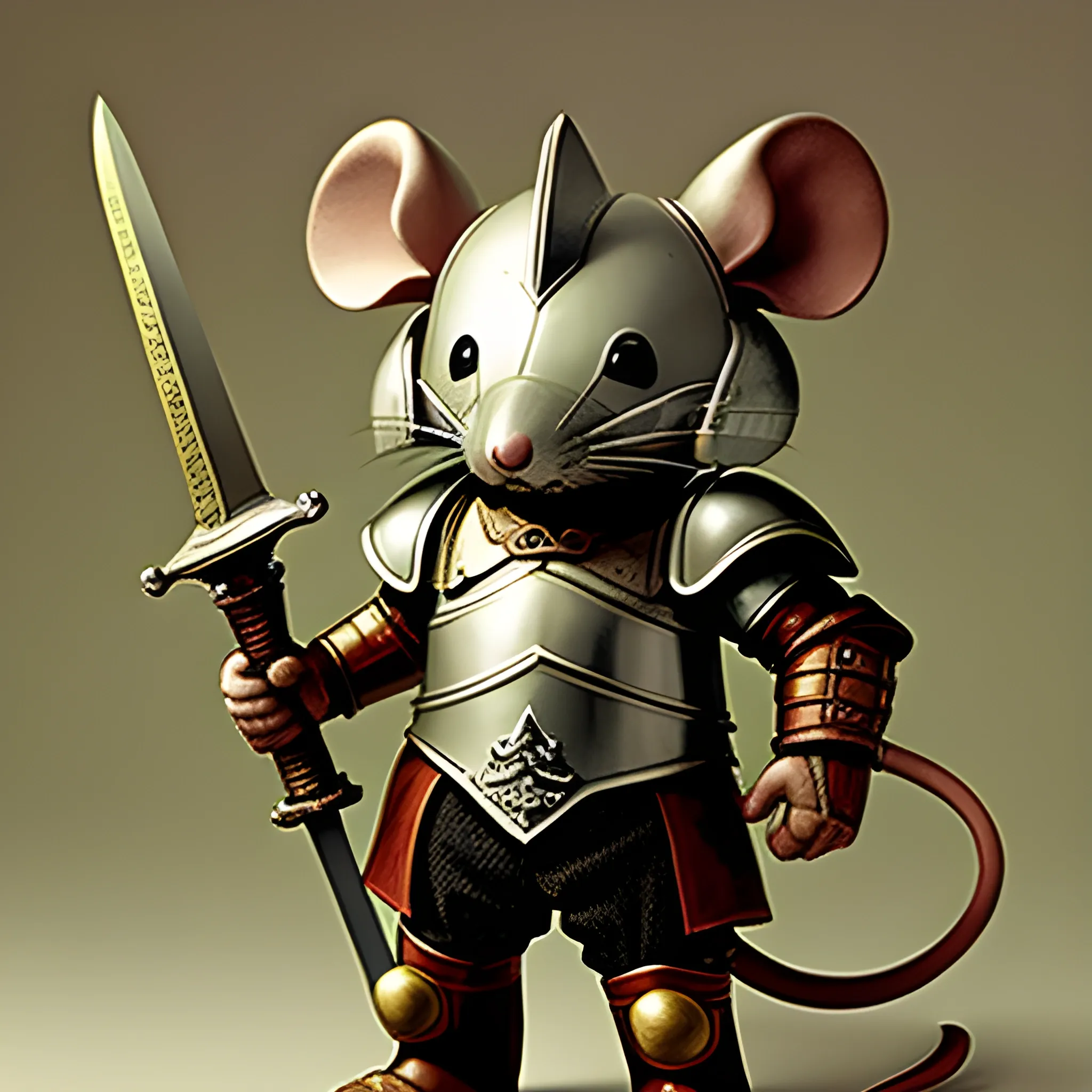 General Mouse is wearing armor. Holding a sword, Trippy