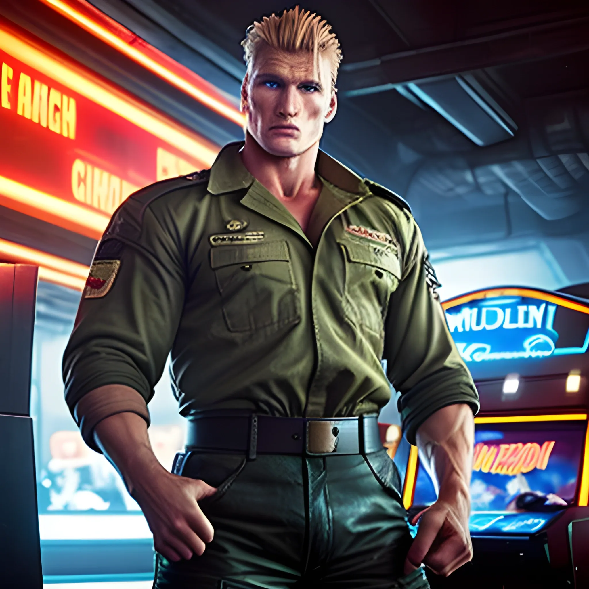 Dolph Lundgren como guile, , en sala de arcades, imagen completa ,
HD