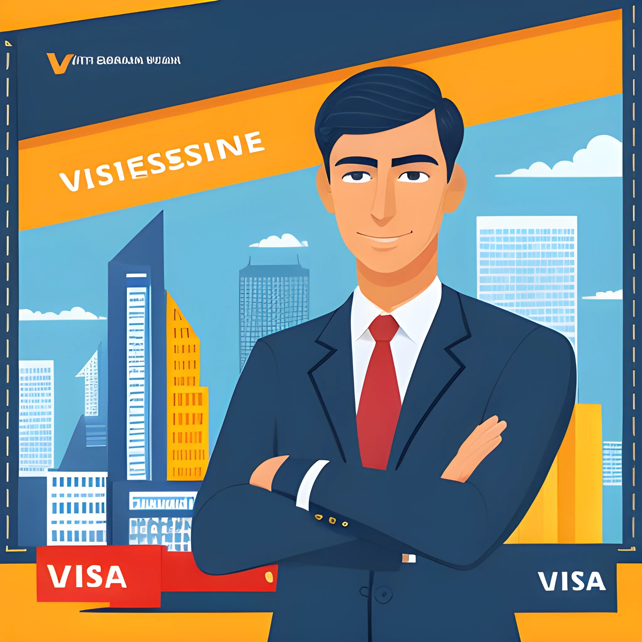 Businessman, visa services, professional, male, for advertising illustration.