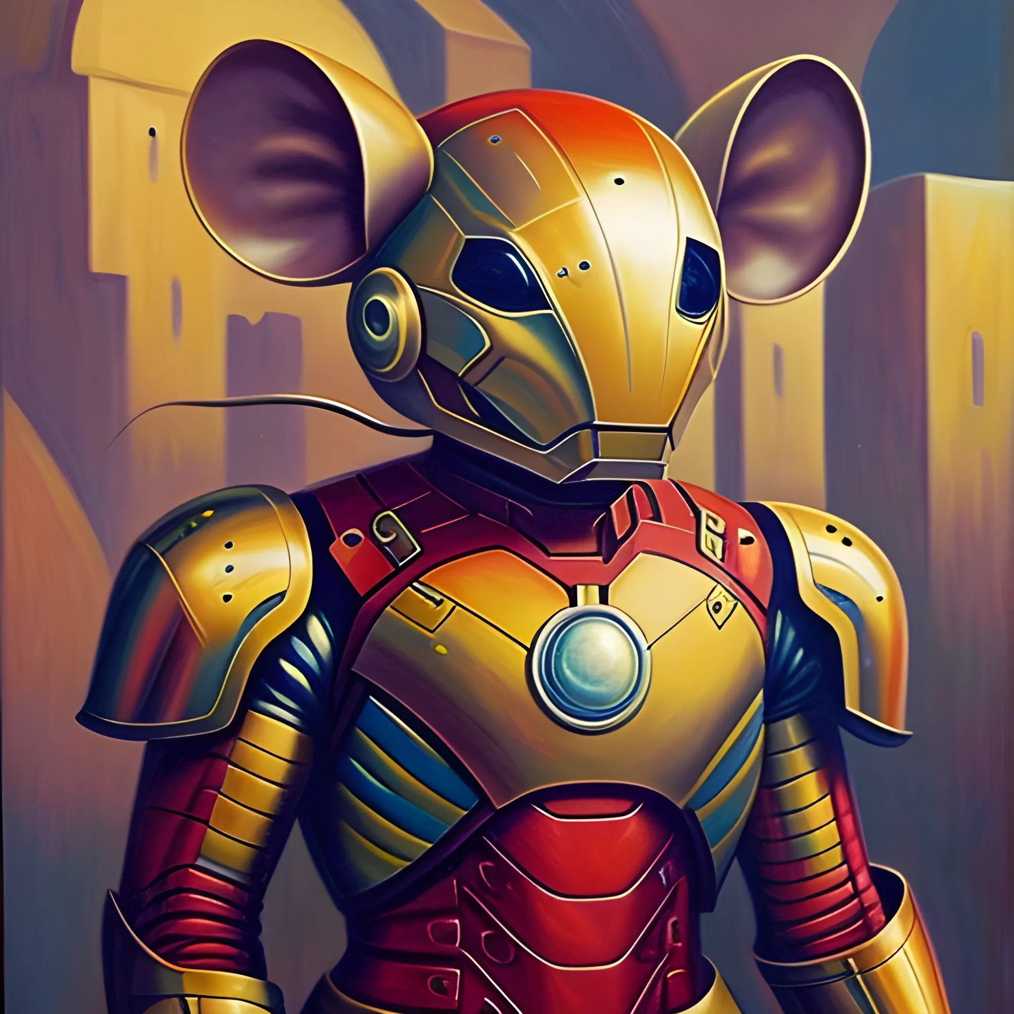 General Mouse is wearing armor. , Oil Painting, Trippy，Just like Iron Man