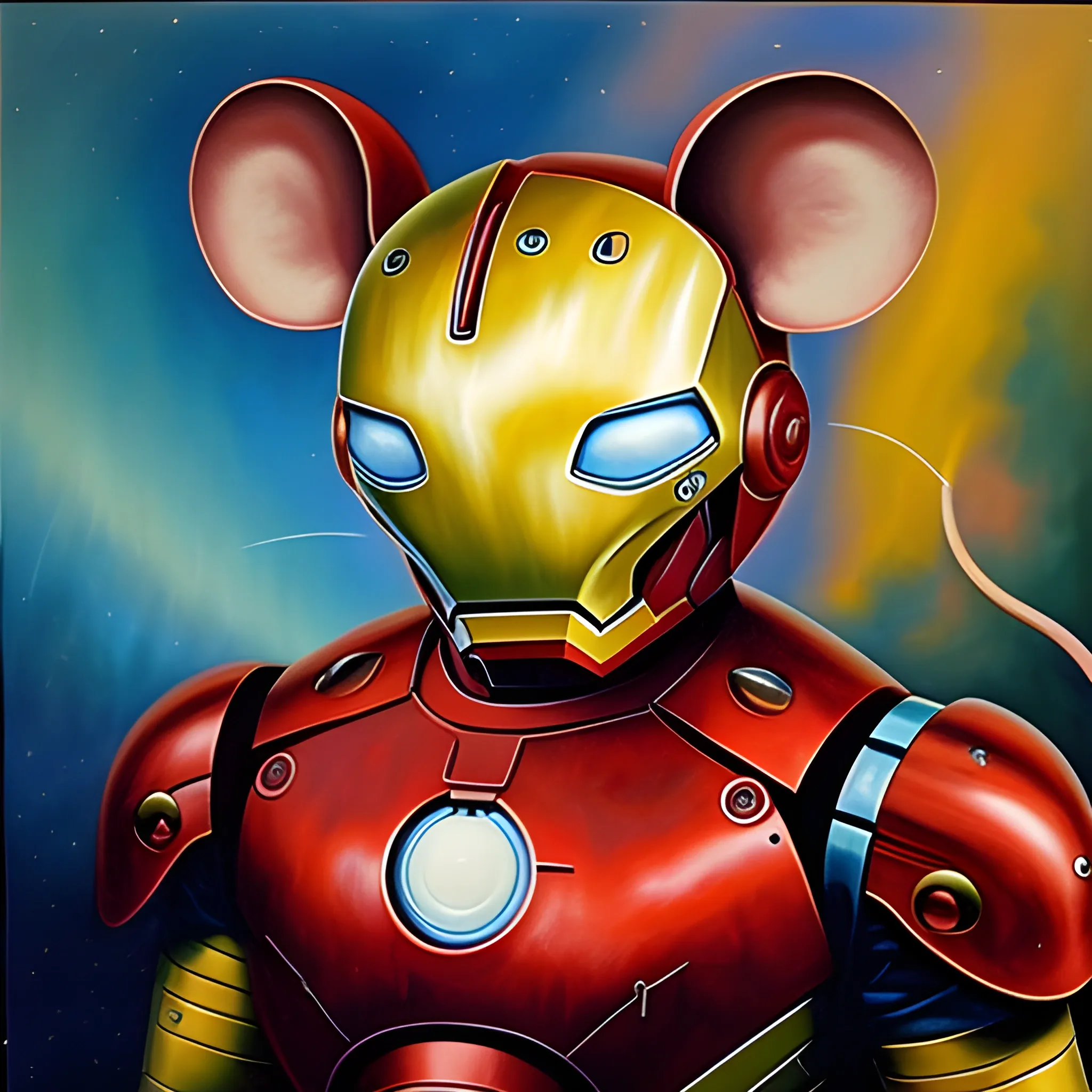 General Mouse is wearing armor. , Oil Painting, Trippy，Just like Iron Man