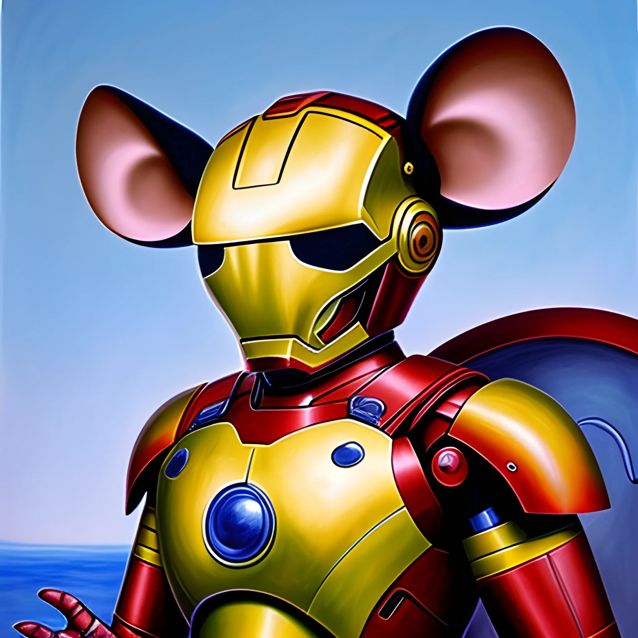 General Mouse is wearing armor. , Oil Painting, Trippy，Just like Iron Man