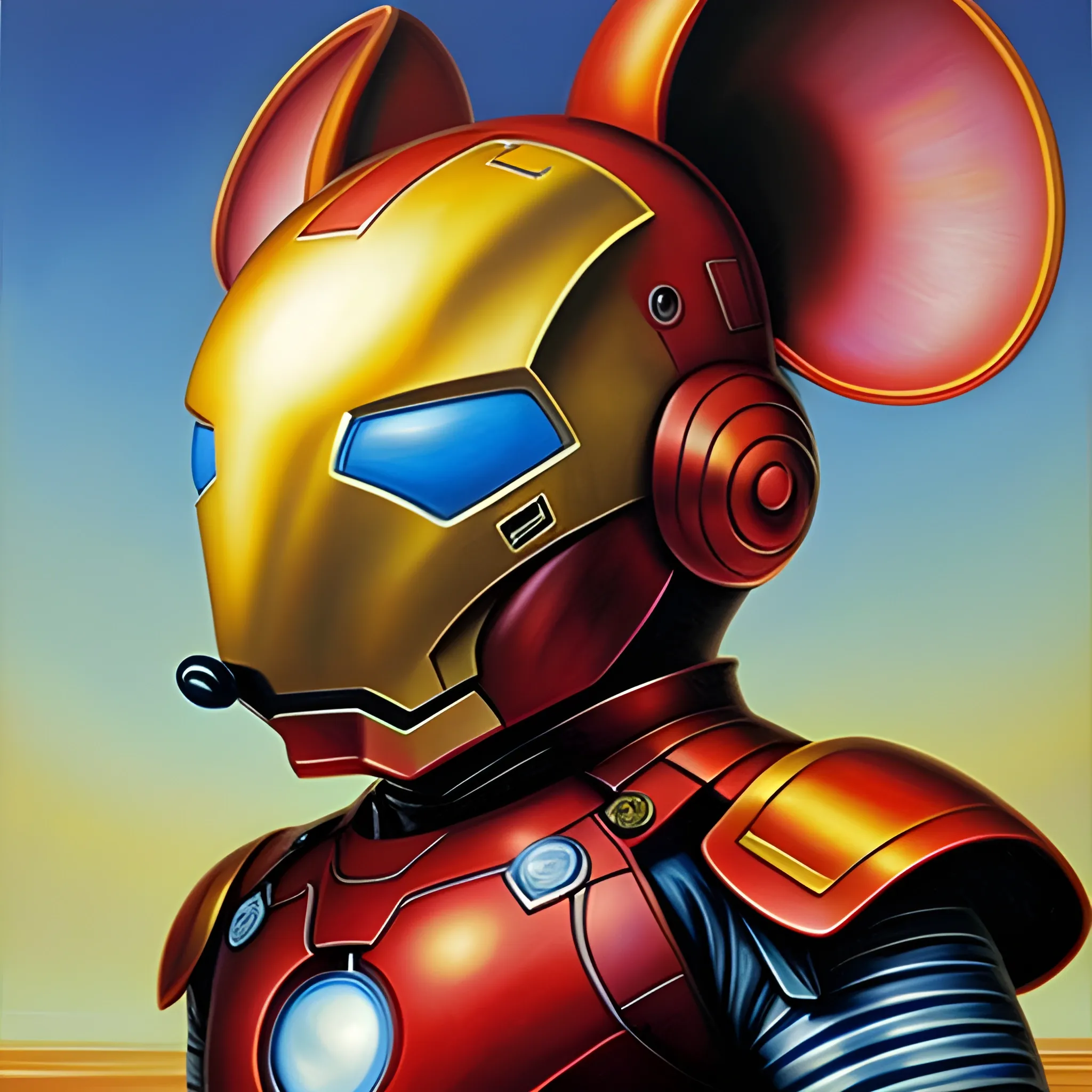 General Mouse is wearing armor. , Oil Painting, Trippy，Just like Iron Man