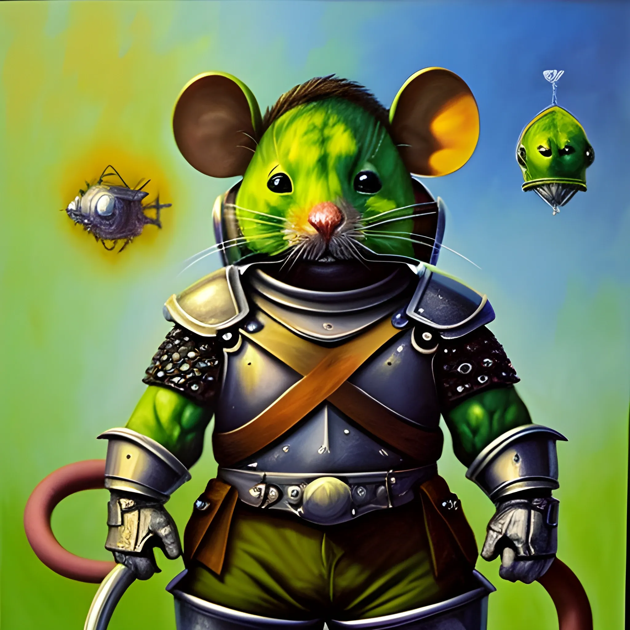 General Mouse is wearing armor. , Oil Painting, Trippy，Just like the Hulk